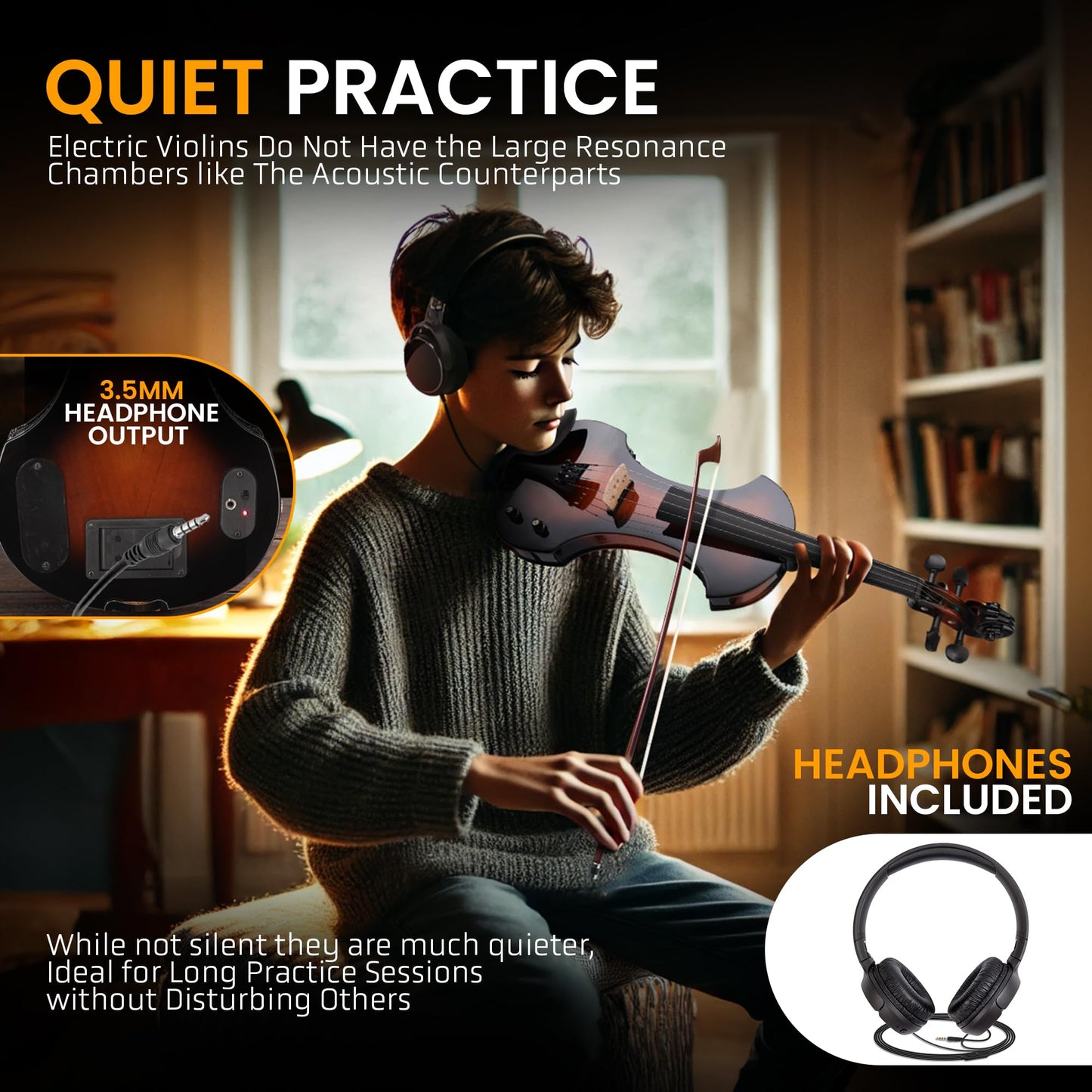 Pyle 4/4 Silent Electric Violin with Amplifier Kit, Solid Wood Fiddle with 10W Amp and Complete Accessories, Full Size Orchestral String Instrument For Beginner & Professional Use