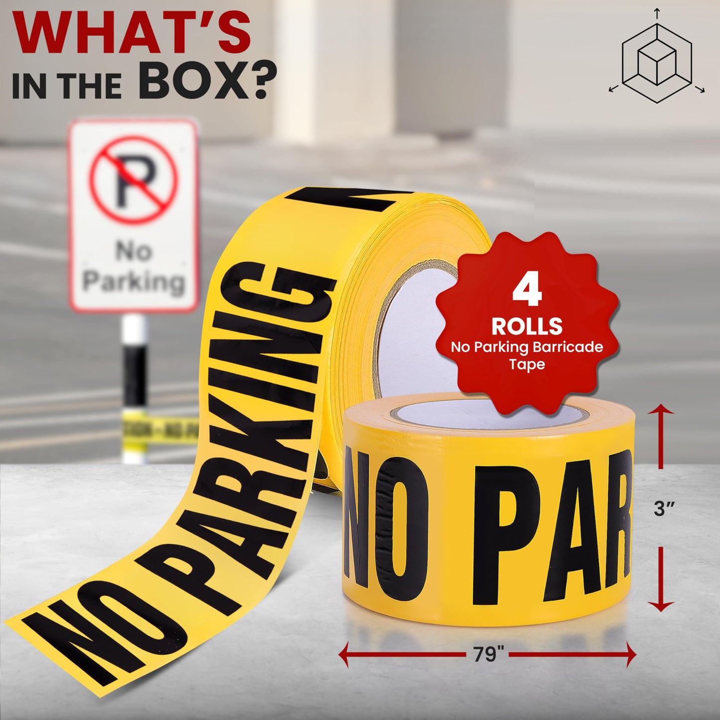 pyle 4 Pieces Safety Yellow No Parking Barricade Tape Set - 656 Foot Long Tape Roll Suitable for a Wide Range of Applications, Including Roadworks, Events, and Hazardous Areas