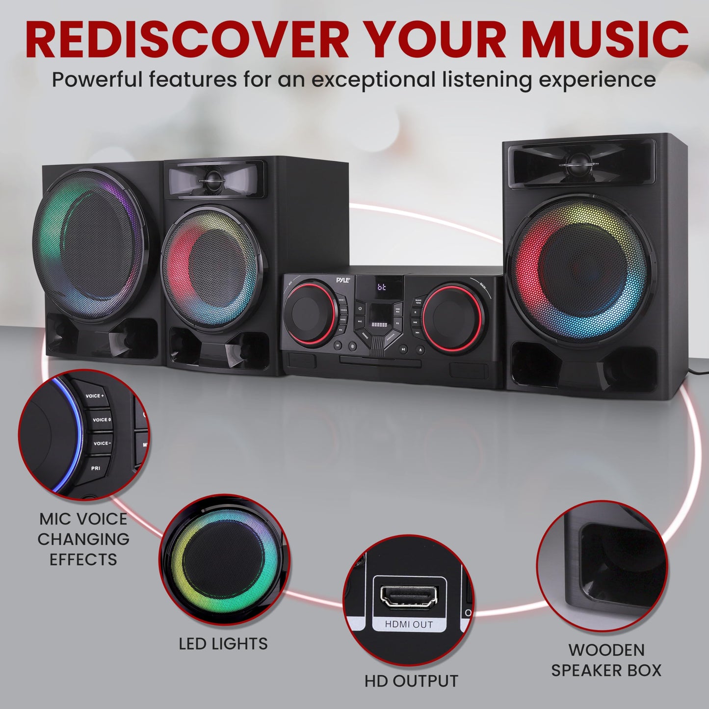 Pyle 4-Piece Bluetooth Stereo System - Mini Hi-Fi Bookshelf Stereo System with USB Recording, FM Radio and Remote Control, DVD/CD Compatibility, Perfect Stereo Shelf Systems for Home, 1000W