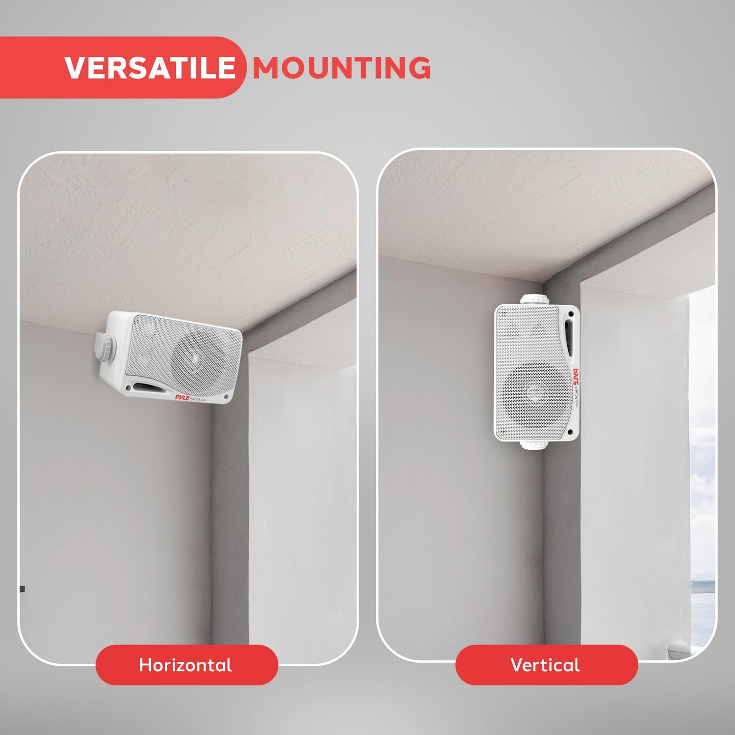 Pyle Outdoor Waterproof Wireless Bluetooth Speaker - 3.5 Inch Pair 3-way Active Passive Weatherproof Wall, Ceiling Mount Dual Speakers System w/ Heavy Duty Grill, Patio, Indoor Use -PDWR42WBT (White)