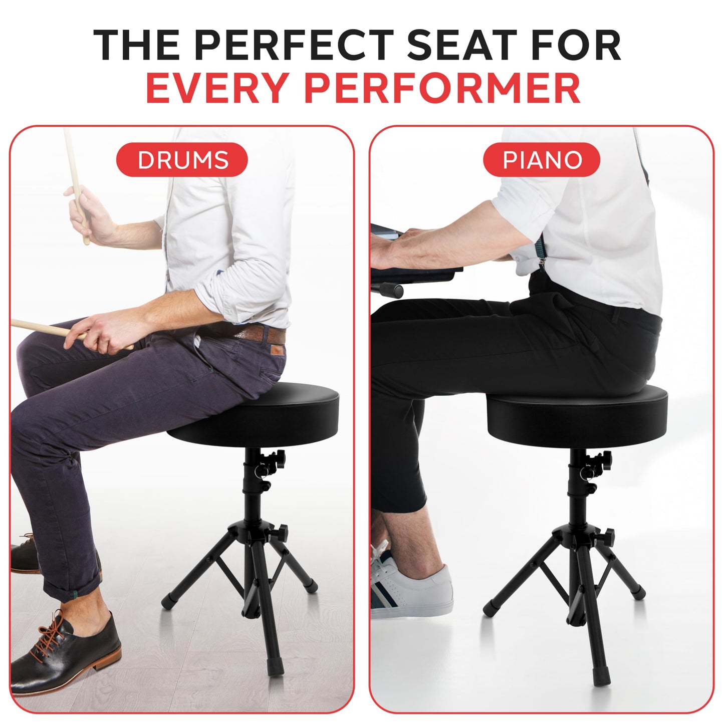 Pyle Drum Throne, Rotatable Padded Seat, Adjustable Height, Foldable Design, Solid Steel Legs, Non-Slip Rubber Feet, Musicians & Drummers, Assembly Required, Supports Up to 330 lbs, 0 lbs Weight