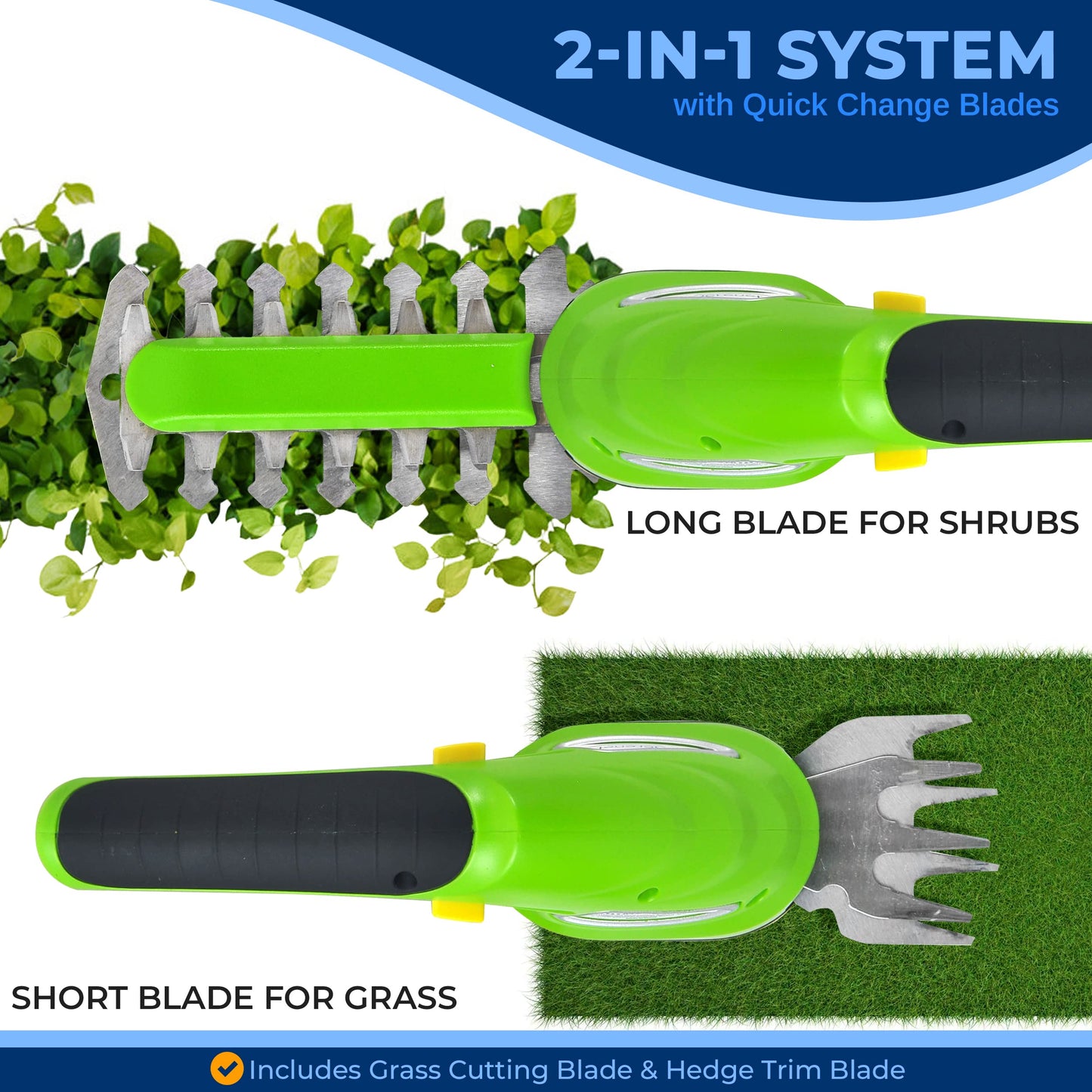 SereneLife Cordless Handheld Grass Cutter Shears, Portable Lightweight Electric Hedge Trimmer, Hand Held Garden Clippers Powered with Rechargeable 3.6V Battery, Changeable Blade Trimmers Light Green