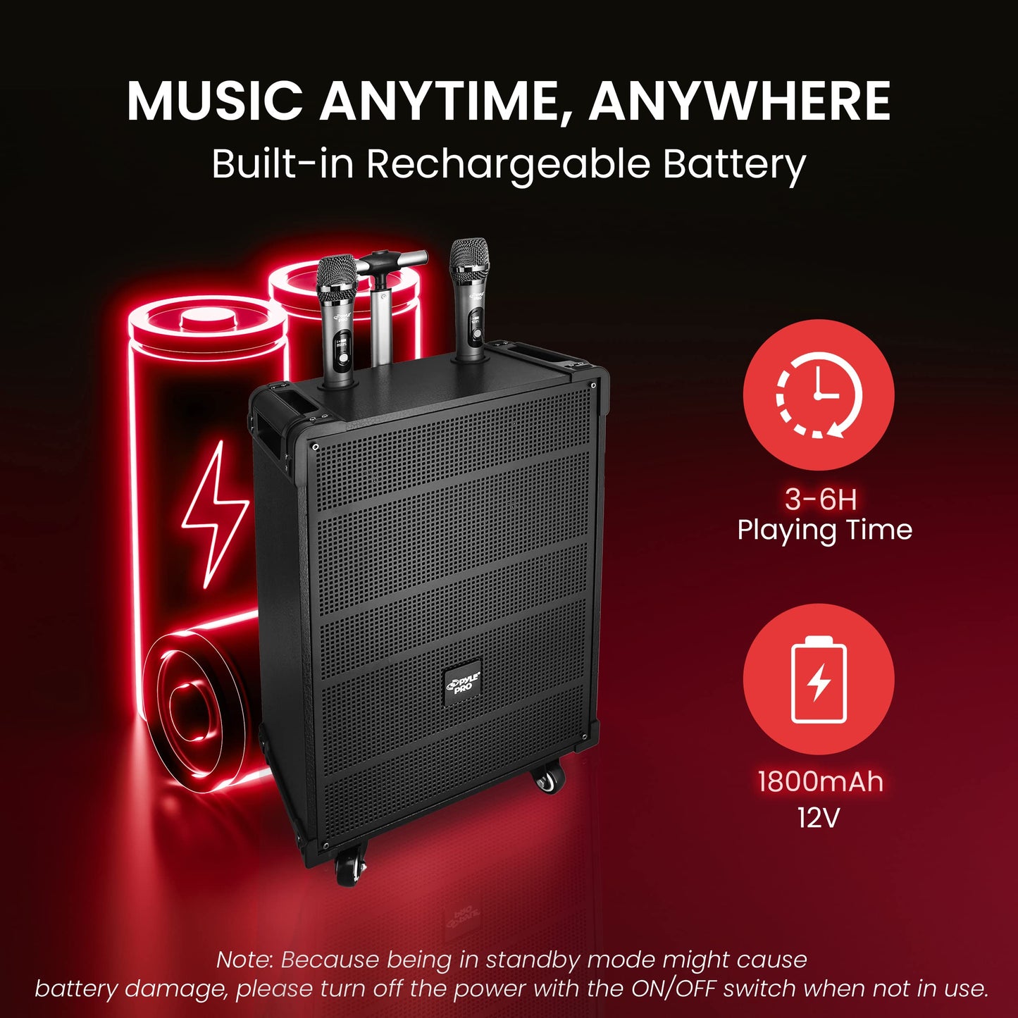 Pyle 8'' Portable Wireless Bluetooth Speaker System - Built-in Rechargeable Battery, Wireless Microphone, USB/Micro SD/FM - 350 Watt - FM Radio with Digital LED Display, PWMA899A