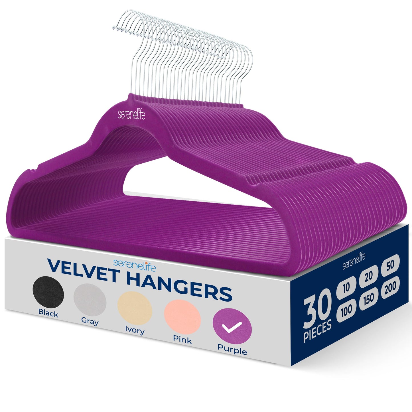 SereneLife 30 Pack Velvet Hangers - Non-Slip, 360° Swivel Hook - Ultra-Thin, Lightweight, Space Saving for Shirts, Sweaters, Hoodies, Kids Clothes & Dresses