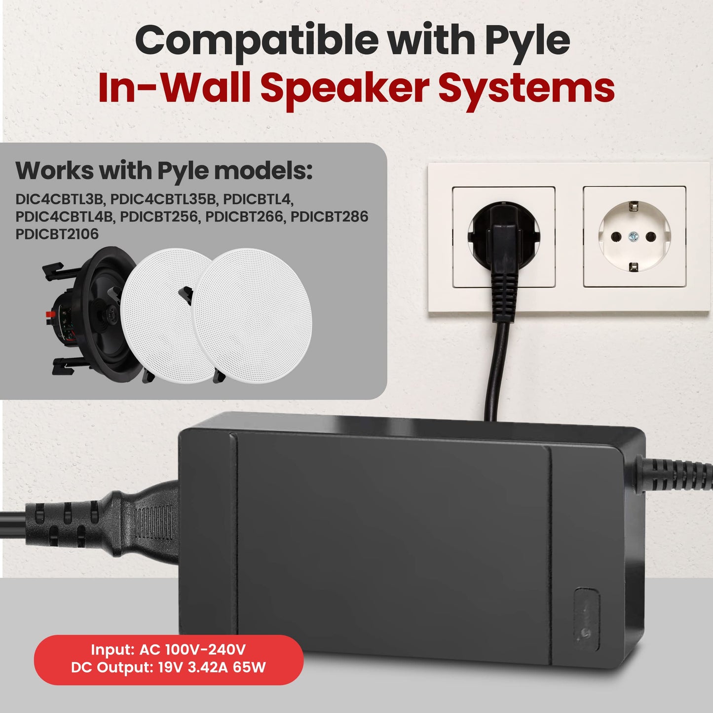 Pyle Replacement Part - Universal Power Adapter (for Pyle in-Wall Speaker Models: PDIC4CBTL3B, PDIC4CBTL35B, PDICBTL4, PDIC4CBTL4B, PDICBT256, PDICBT266, PDICBT286,PDICBT2106)