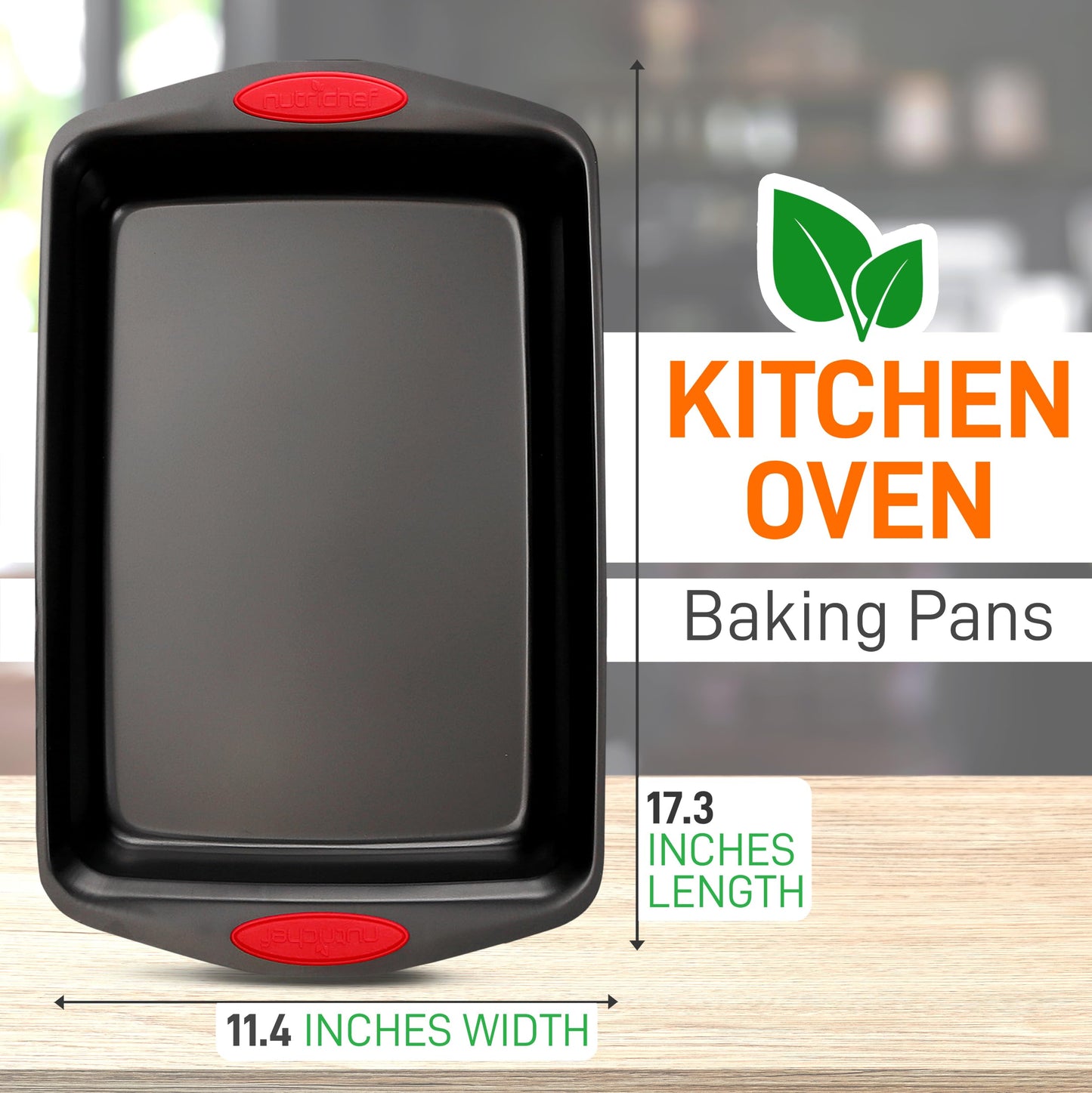 NutriChef 2-Piece Nonstick Baking Pan Set – Carbon Steel Cookie Sheet w/Red Silicone Grip Handles – Durable, Heavy-Duty Bakeware for Even Heat Distribution – Oven Safe, Easy Cleanup – Black