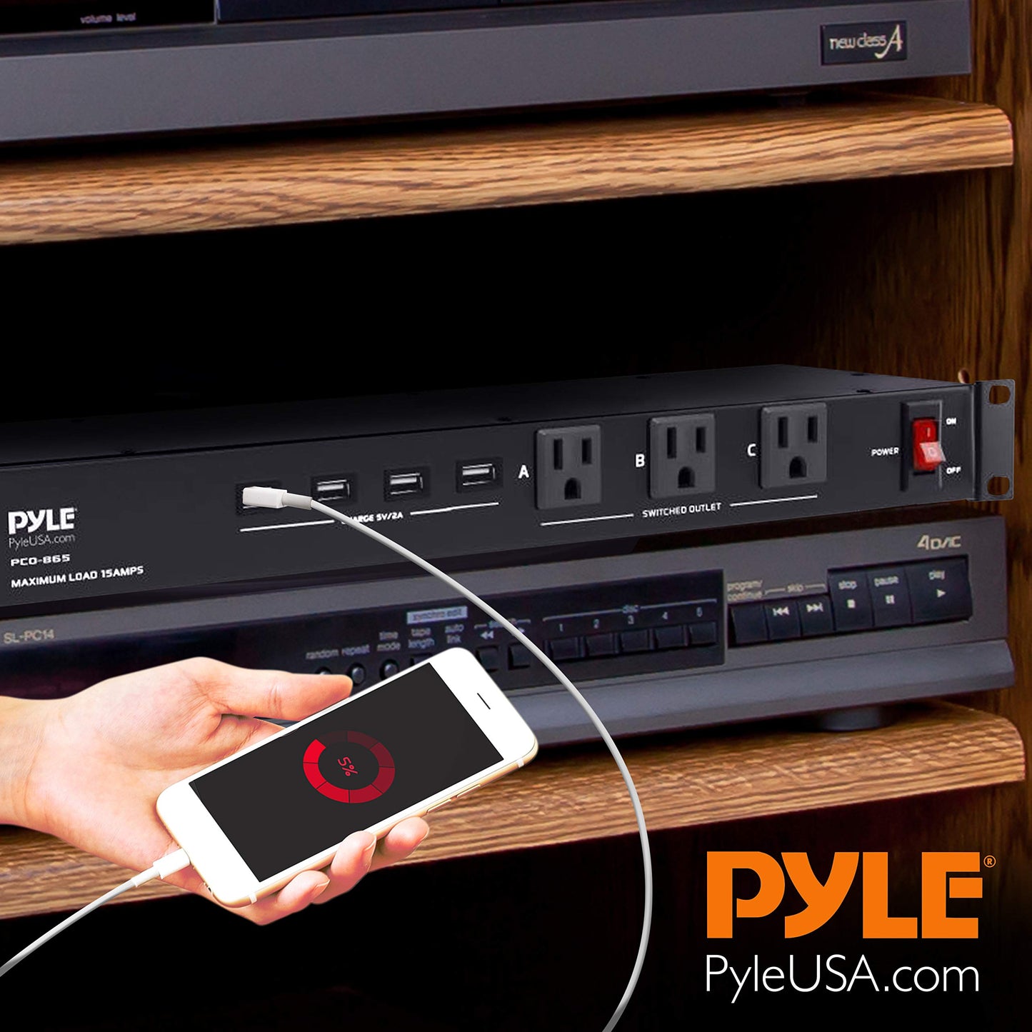 Pyle 19 Outlet 1U Rackmount Power Distribution Unit - Surge Protector - 15 Amp Circuit Breaker - 4 USB Ports - 15FT Cord - Power Supply for Servers, Audio Equipment, Home/Office Use - PCO865