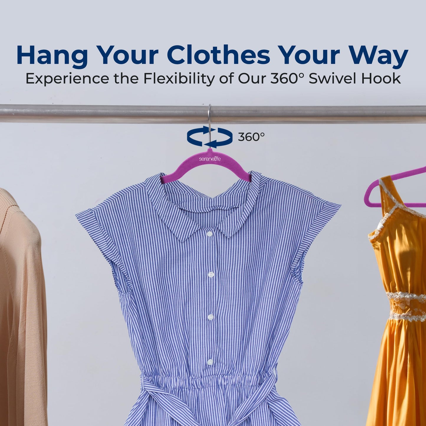 SereneLife 50 Pack Velvet Hangers - Non-Slip, 360° Swivel Hook - Ultra-Thin, Lightweight Velvet Hangers for Shirts, Sweaters, Hoodies, Kids Clothes & Dresses - Space-Saving