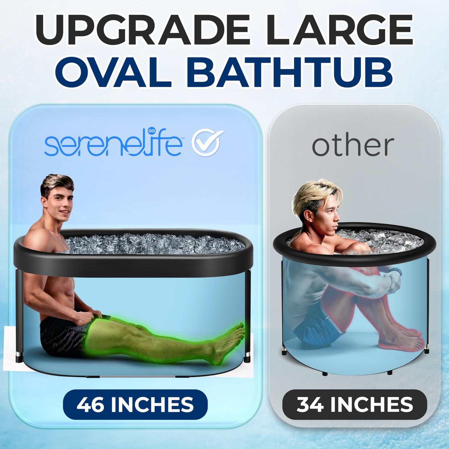 SereneLife 105 Gallon Insulated Oval Ice Bath Tub for Athletes, One Person Cold Plunge Therapy Recovery Pod for Recovery, Multi Layered with Aluminum Frame, Portable for Indoor Outdoor, Home, Gym Use