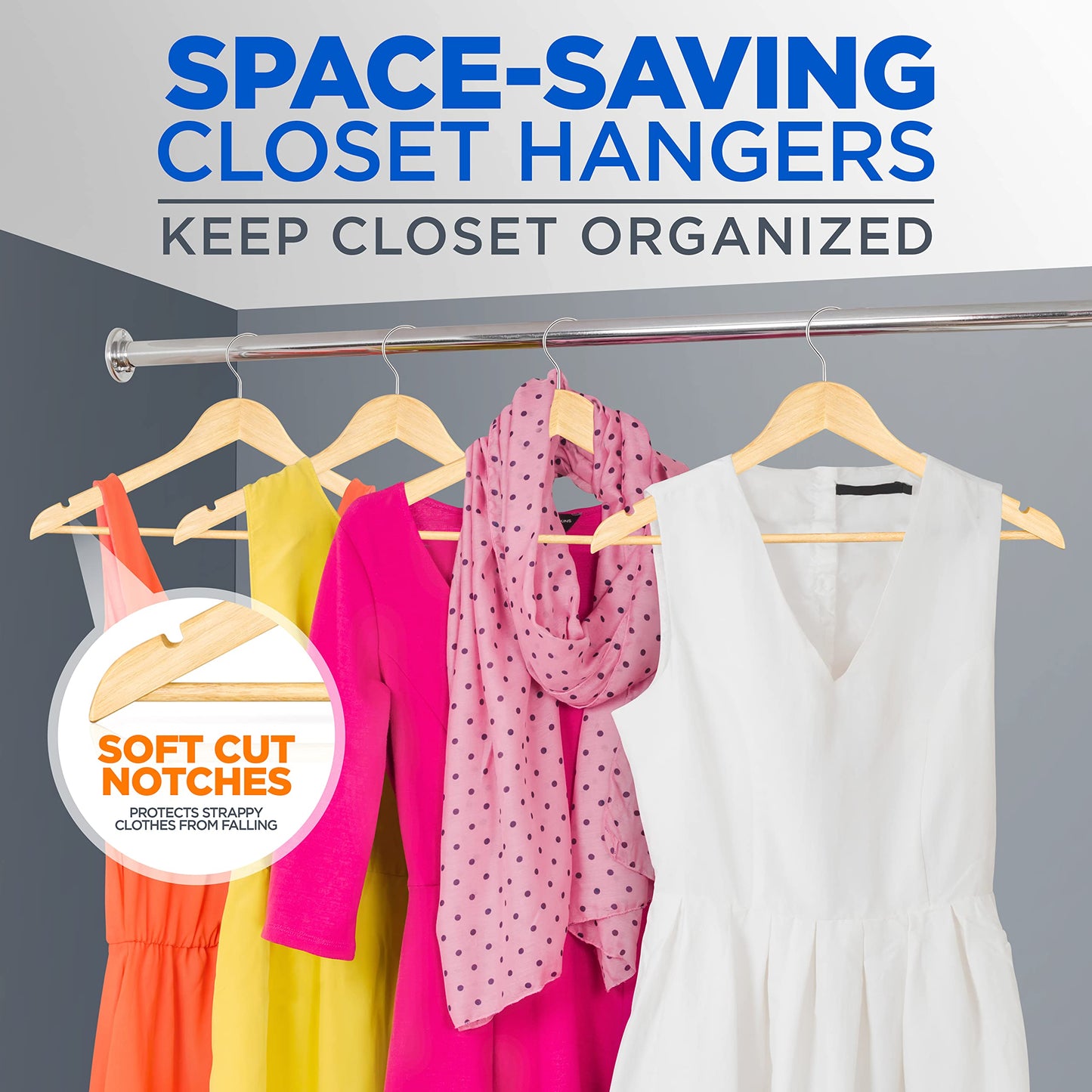 SereneLife 10-Pack Wooden Coat Hangers – Durable Suit Hangers with 360° Swivel Hook & Notches – Slim Design for Sweater, Shirts, Jackets, Dresses, and More