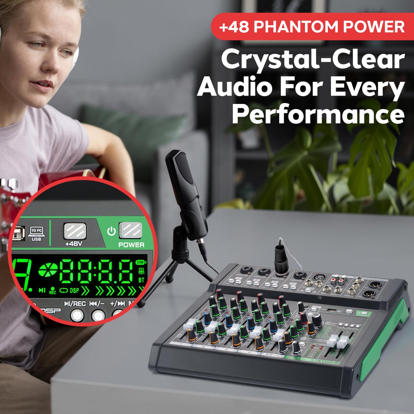 Pyle 8-Channel Audio Mixer - Bluetooth 5.0 Studio Mixer/DJ Controller with Digital Effects - USB Interface - MP3 Compatible - XLR Inputs and LED Display - Audio Mixing Sound Board System - PMX508