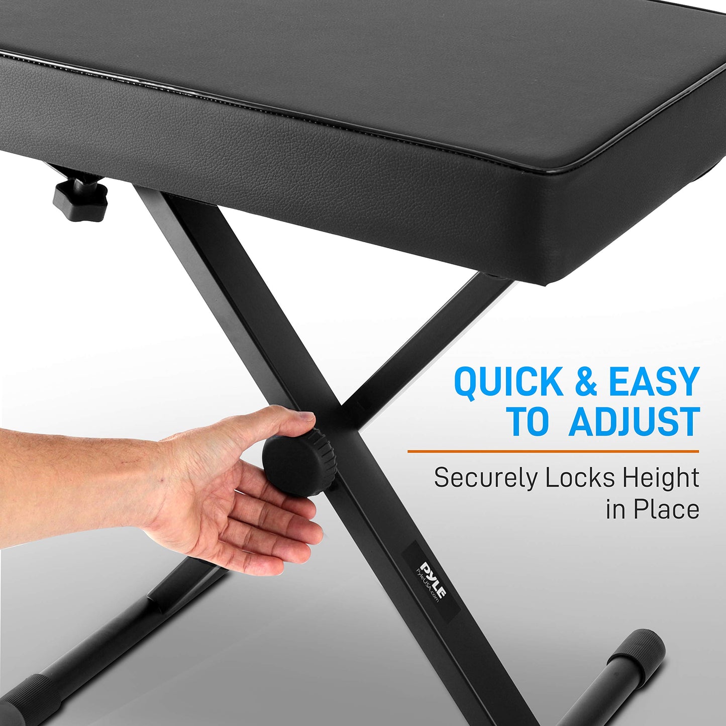 Pyle Adjustable Padded Keyboard Piano Bench - X-Style Foldable Keyboard Piano Seat w/Three Height Positions, 4 Non-Slip Rubber Feet, Extra Thick Foam Cushion PKST52
