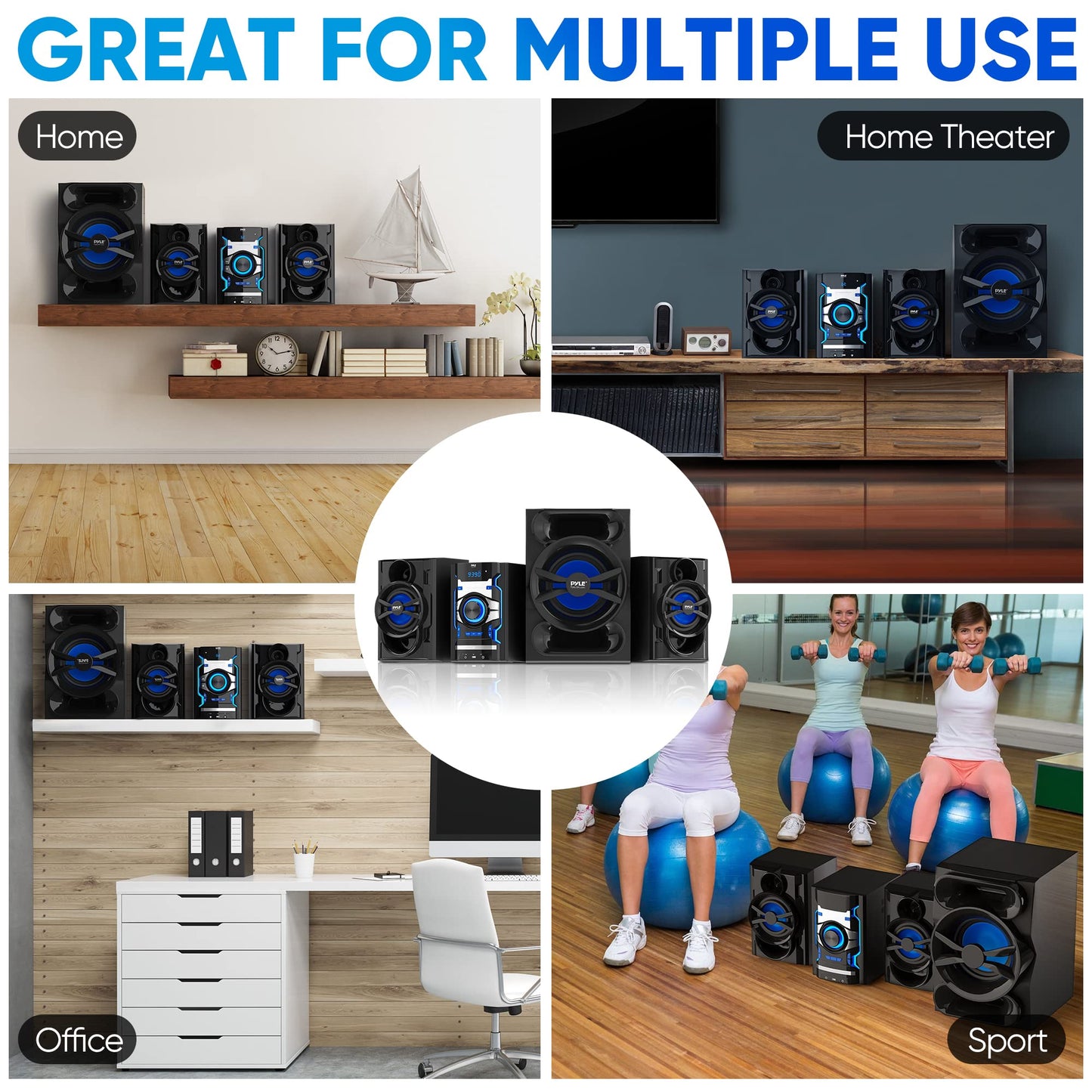 Pyle 3-Piece Wireless Bluetooth Stereo System - 1000 Watt DVD Shelf System for Home with DVD Player, MP3, USB, FM Radio, Bass Reflex Speaker, and Remote Control, Compact & Portable