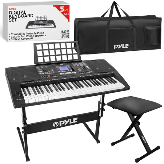 Pyle, Digital Musical Karaoke Portable Electronic Piano Includes Water-Resistant Case Bag Stool & Keyboard Stand (61 Keys), Stadard (PKBRD6151PB)