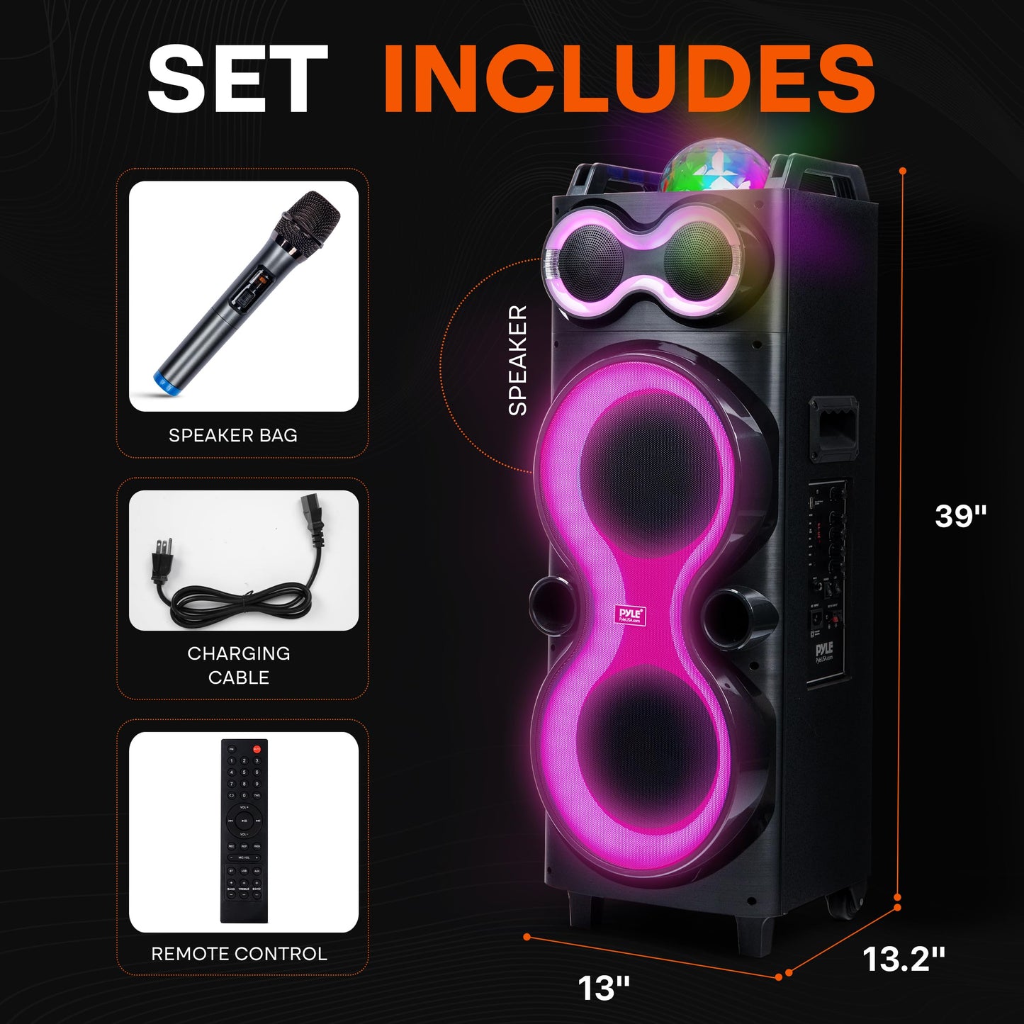 Pyle Audio Large Bluetooth Party Speaker - Big Bluetooth Speaker with True Wireless Stereo System - Enjoy Powerful Bass and Clear Treble - Big Speaker with LED Display - Model PPHP1028-240W