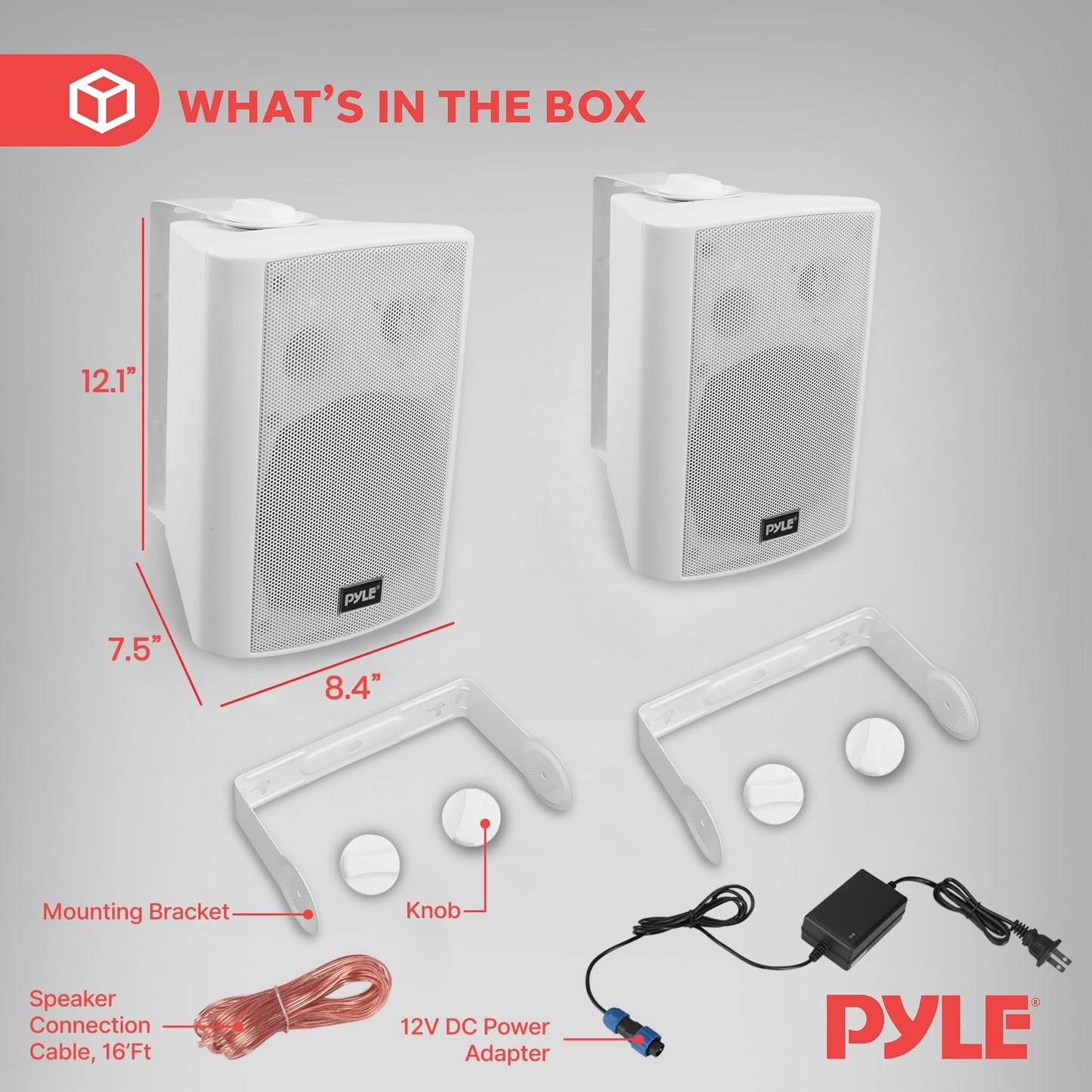 Pyle 6.5 Inch Wall Mount Waterproof Speaker System for Indoor or Outdoor Wireless Bluetooth Surround Sound System, White (2 Pack)