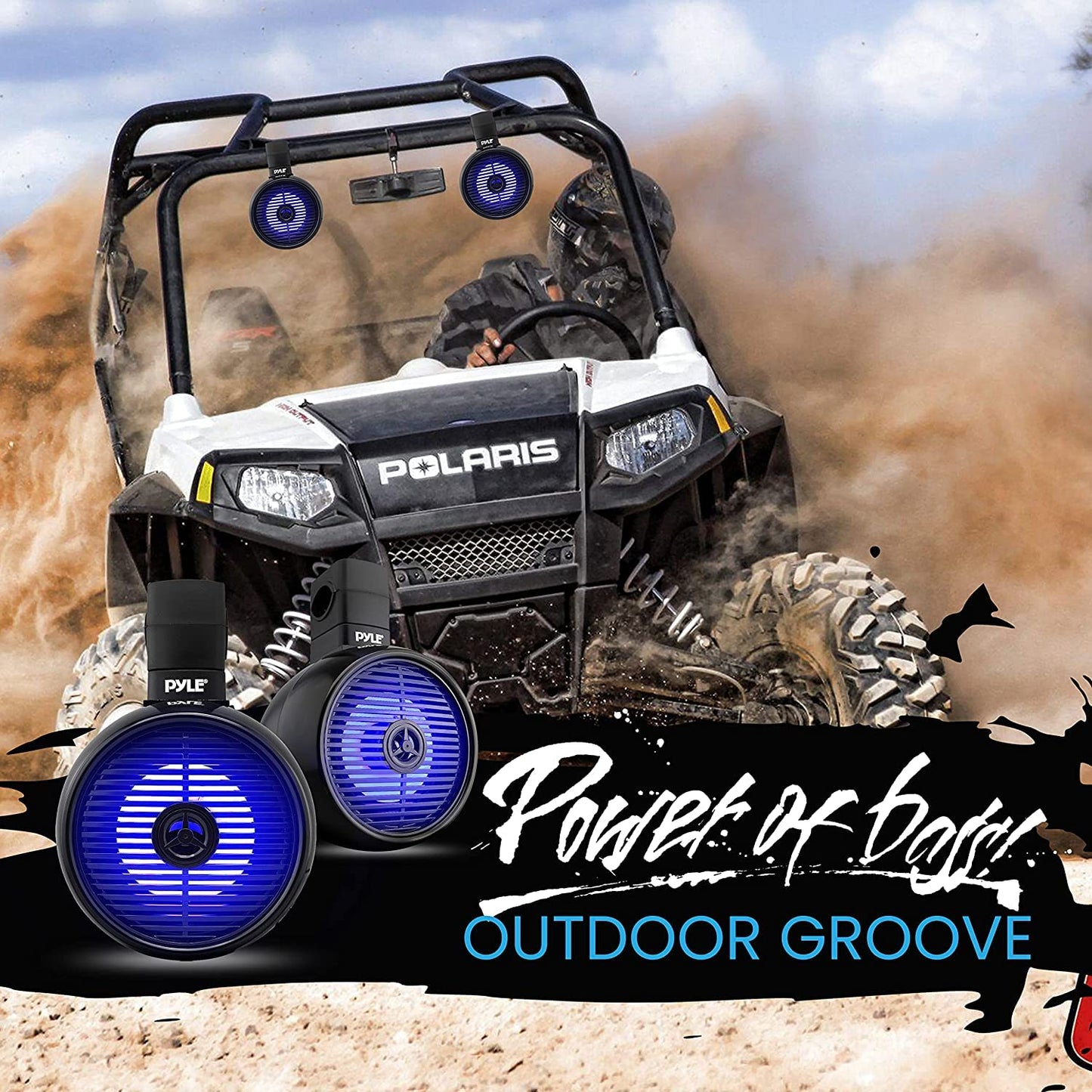 Bluetooth Waterproof Off-Road Speakers - 6.5” 200W 2-Way Marine Wakeboard Tower Sound System w/LED Light, Full Range Outdoor Stereo Speaker for Car ATV UTV, Jeep, Boat, Includes Brackets (Black)