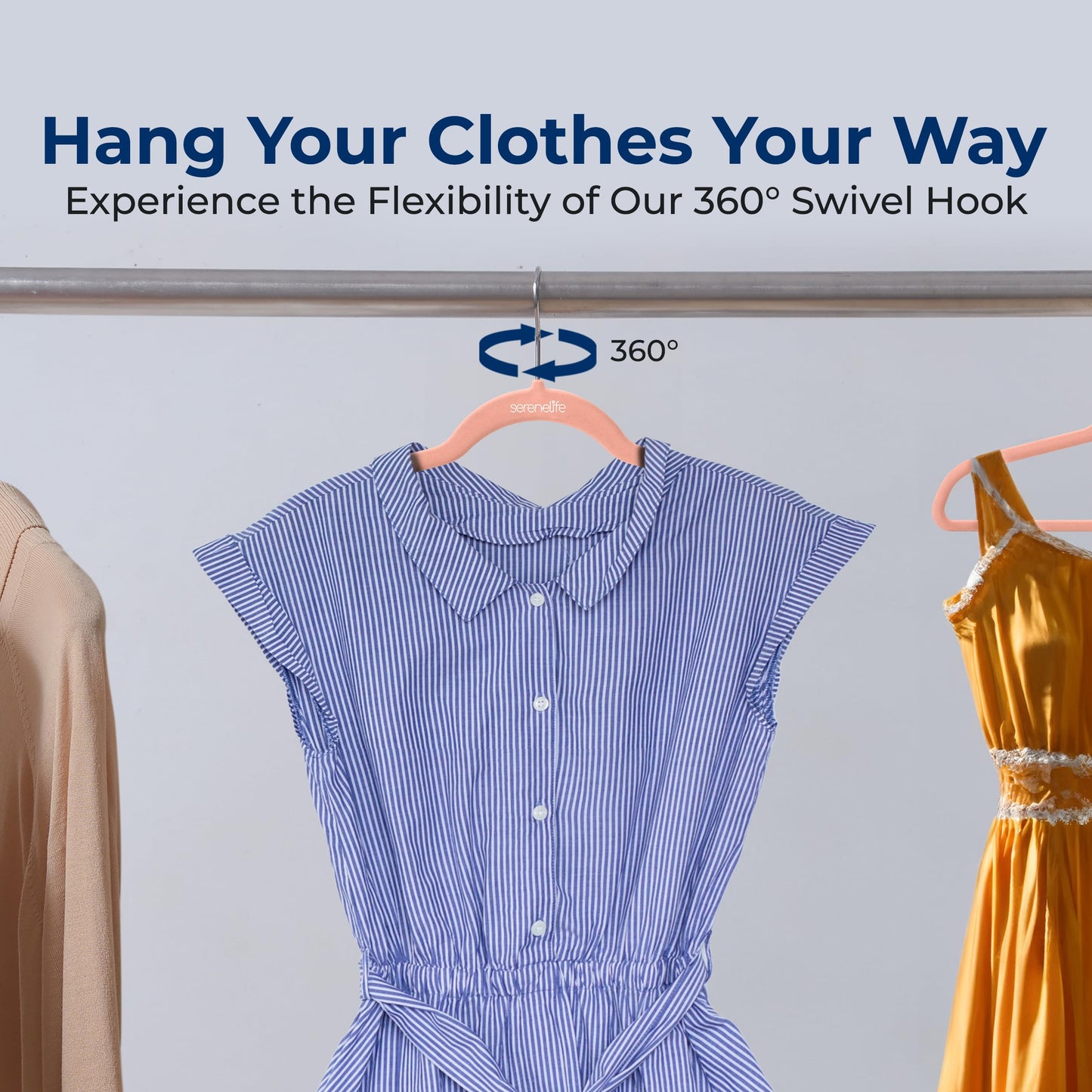 SereneLife 200 Pack Velvet Hangers - Non-Slip Felt Hangers with 360° Swivel Hook, Space-Saving, Ultra-Thin, Lightweight for Shirts, Sweaters, Hoodies, Kids Clothes & Dresses