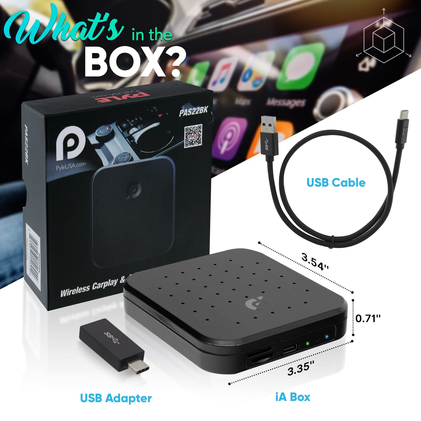 Pyle Wireless CarPlay & Android Auto Car Adapter – 4GB RAM 64GB ROM, Dual-Band WiFi, Octa-Core Processor, 4K HD, Screen Mirroring, USB3.0, Bluetooth, Supports Android Apps