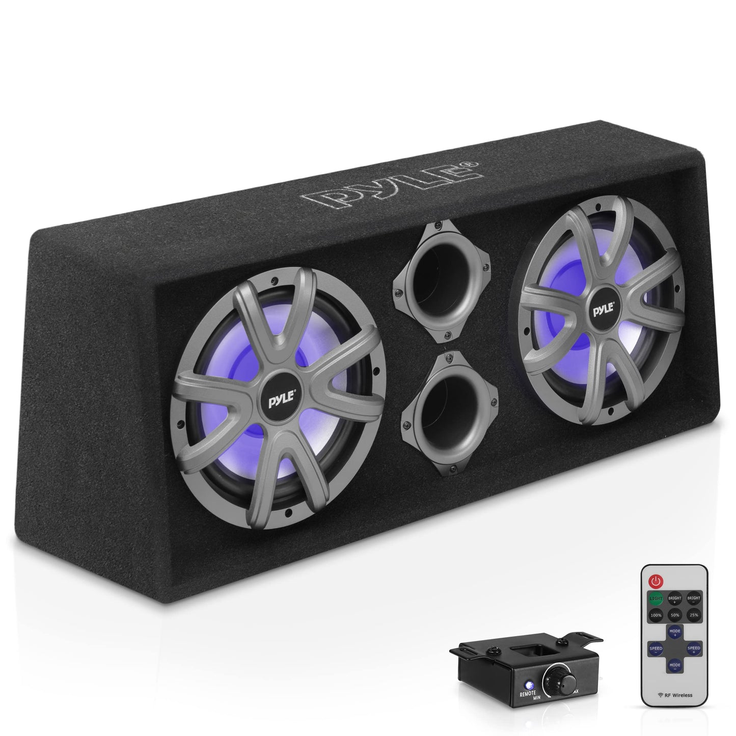 Pyle 10'' Dual Bass Subwoofer Box System - 500-Watt Slim Mount Truck Audio Subwoofer Box, 4 Layer Dual Voice Coil, Rear Vented Design with Built-in Illuminating LED Lights - PLBAS102LE