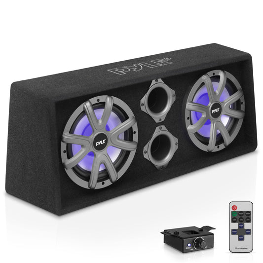 Pyle 10'' Dual Bass Subwoofer Box System - 500-Watt Slim Mount Truck Audio Subwoofer Box, 4 Layer Dual Voice Coil, Rear Vented Design with Built-in Illuminating LED Lights - PLBAS102LE