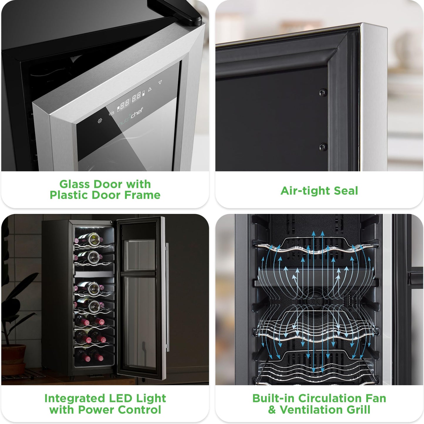Nutrichef 18 Bottle Wine Fridge | Dual Zone Wine Chiller | Adjustable Temperature 41°F to 64°F | Ultra Quiet Operation | Wine Cooler For Home & Office | Free Standing 32x11x23 IN | Black