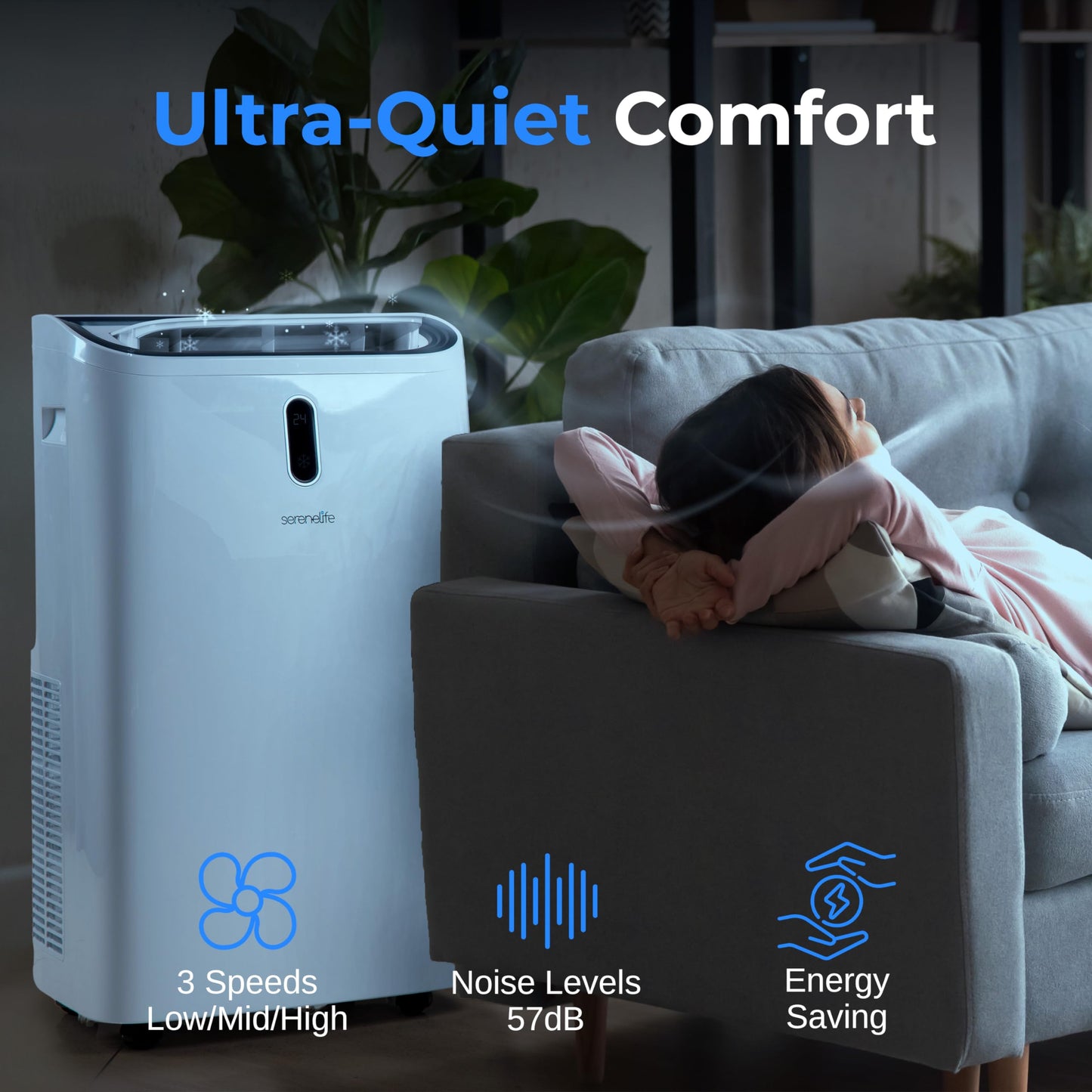 SereneLife SLPAC406W Portable Air Conditioner-14000 Capacity (ASHRAE) Compact Home A/C Cooling Unit with Built-in Dehumidifier & Fan Modes, Includes Window Mount Kit (White), 14,000 BTU