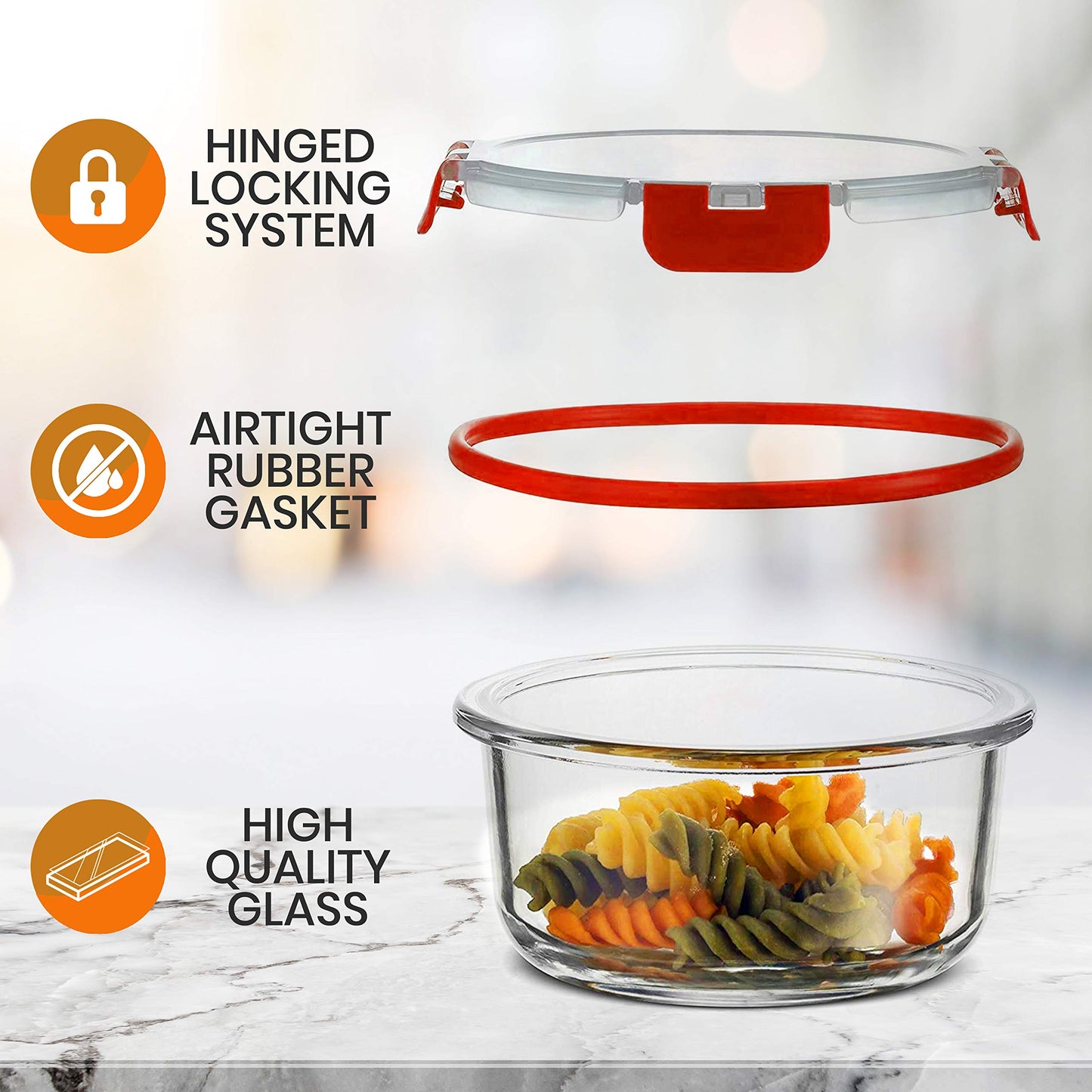 NutriChef 24pcs Glass Food Storage Containers, (12 Stackable Heavy Duty Meal Prep Containers w/ 12 Airtight Lids), Microwave, Freezer, & Dishwasher Safe for Food, Snacks, Fruit & More, (Red)