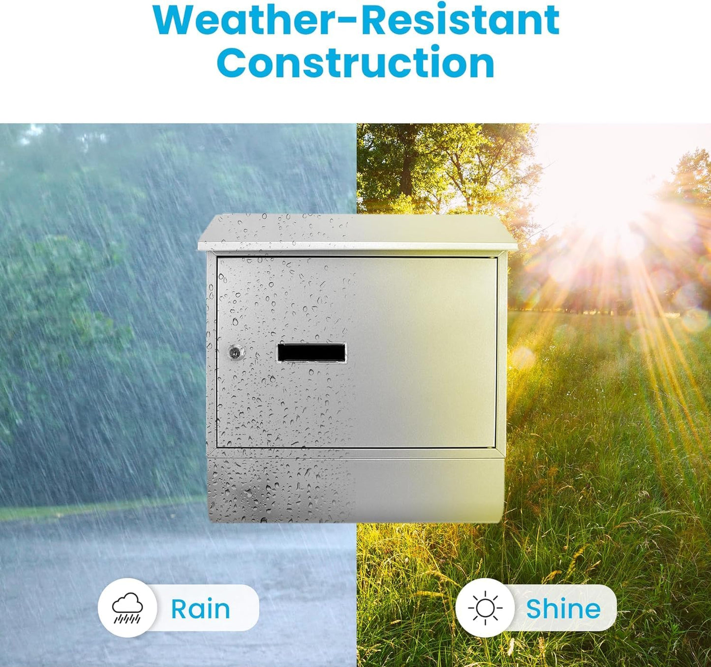 Serenelife Indoor & Outdoor Wall Mount Locking Mailbox | Secure Key & Lock Mechanism | Weather Resistant & Durable | Easy Access Metal Flap | Includes 2 Keys & Mounting Hardware | 13x14x5 IN