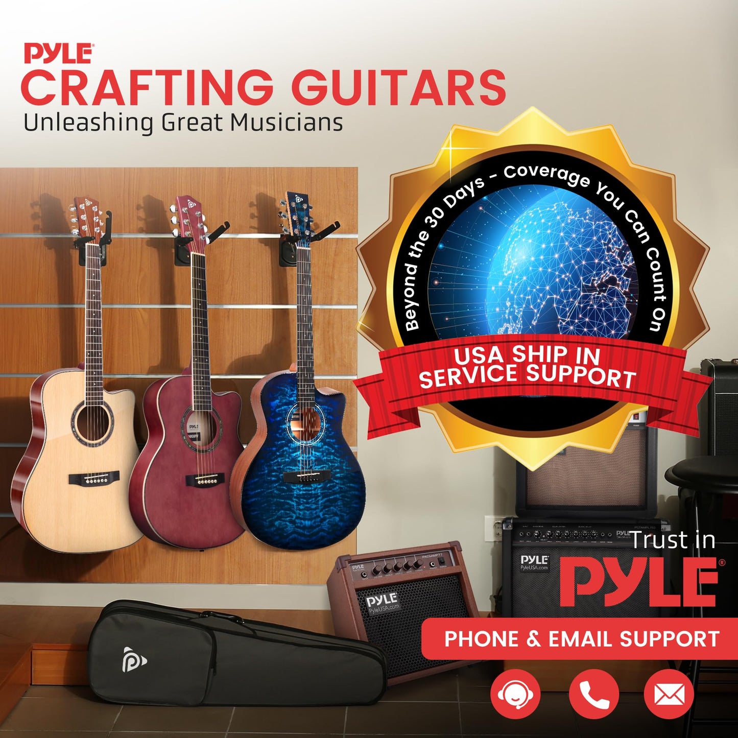 Pyle Beginner Acoustic Guitar Kit, 1/4 Junior Size All Wood Instrument for Adults, Kids, 30" Black Matte