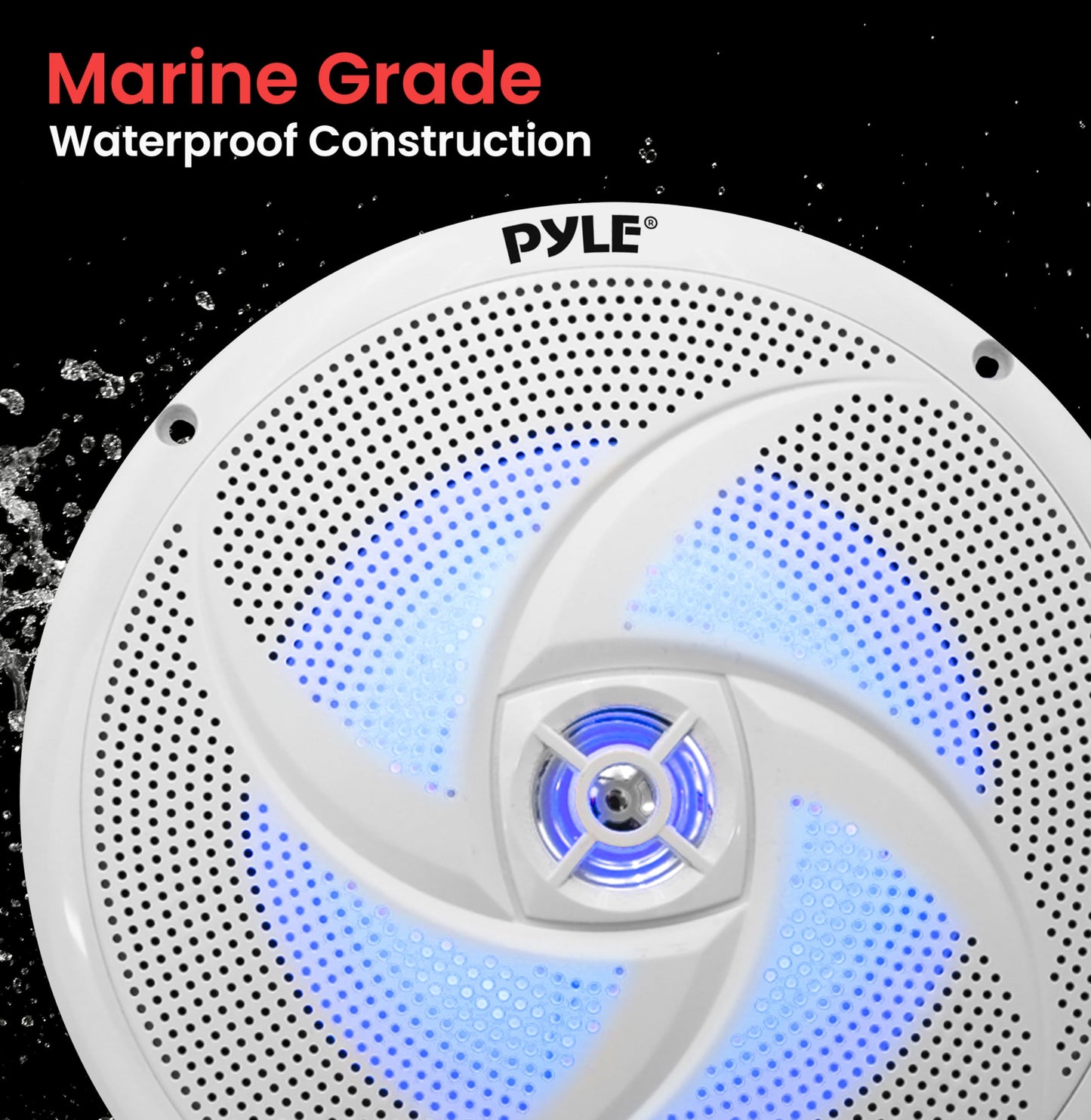 PyleUsa 8 Inch Marine Speakers - 2 Way Full Range Stereo Sound, 160 Watt, White - LED Light: Blue Illumination, Water-Resistant Design