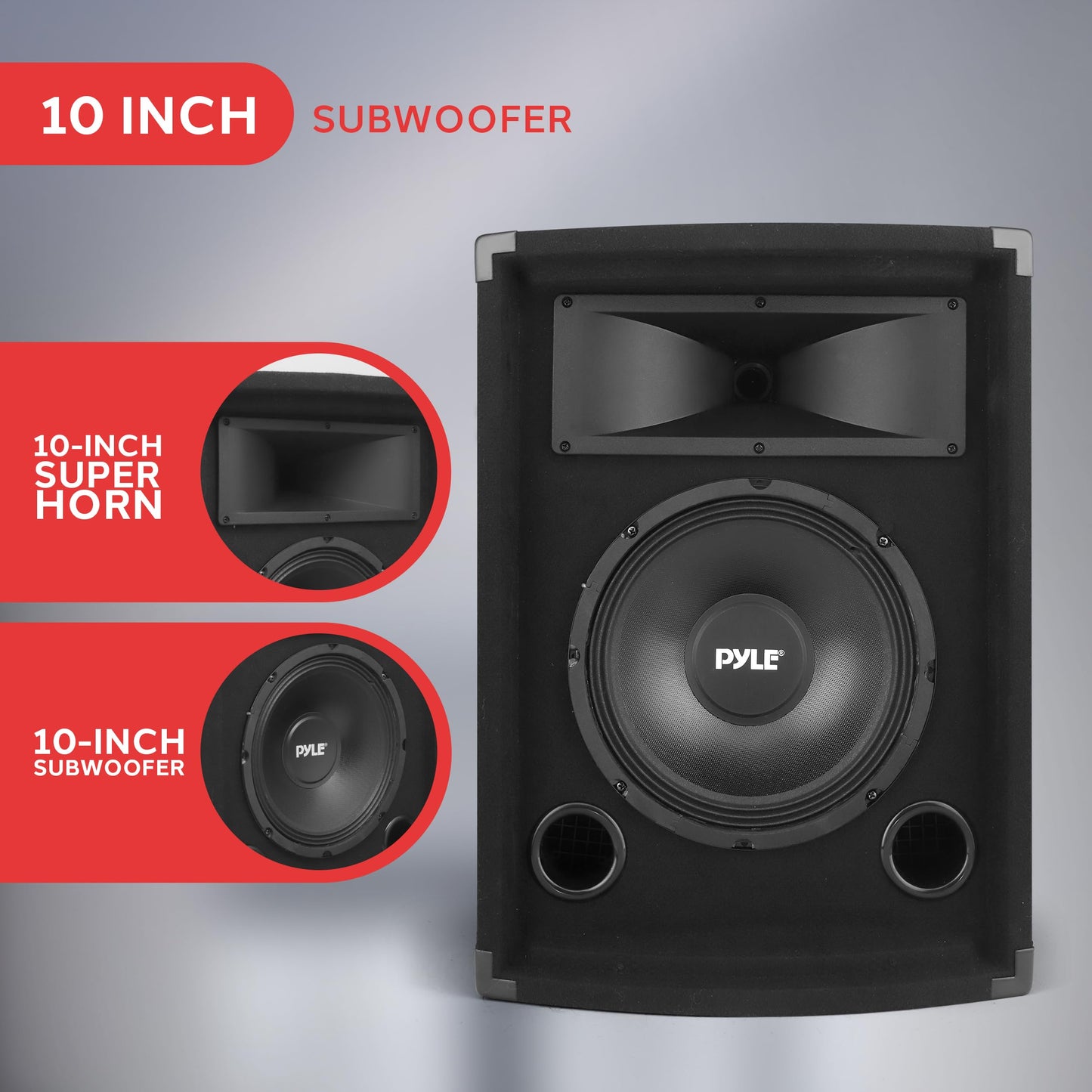 PylePro Passive Cabinet PA Speaker Durable 500 Watt Portable Outdoor Sound System w/ 10" Woofer, 1.5" Kapton VC, 4" x 10" Super Horn for Mids and Highs, Black, One Size (PADH1079)