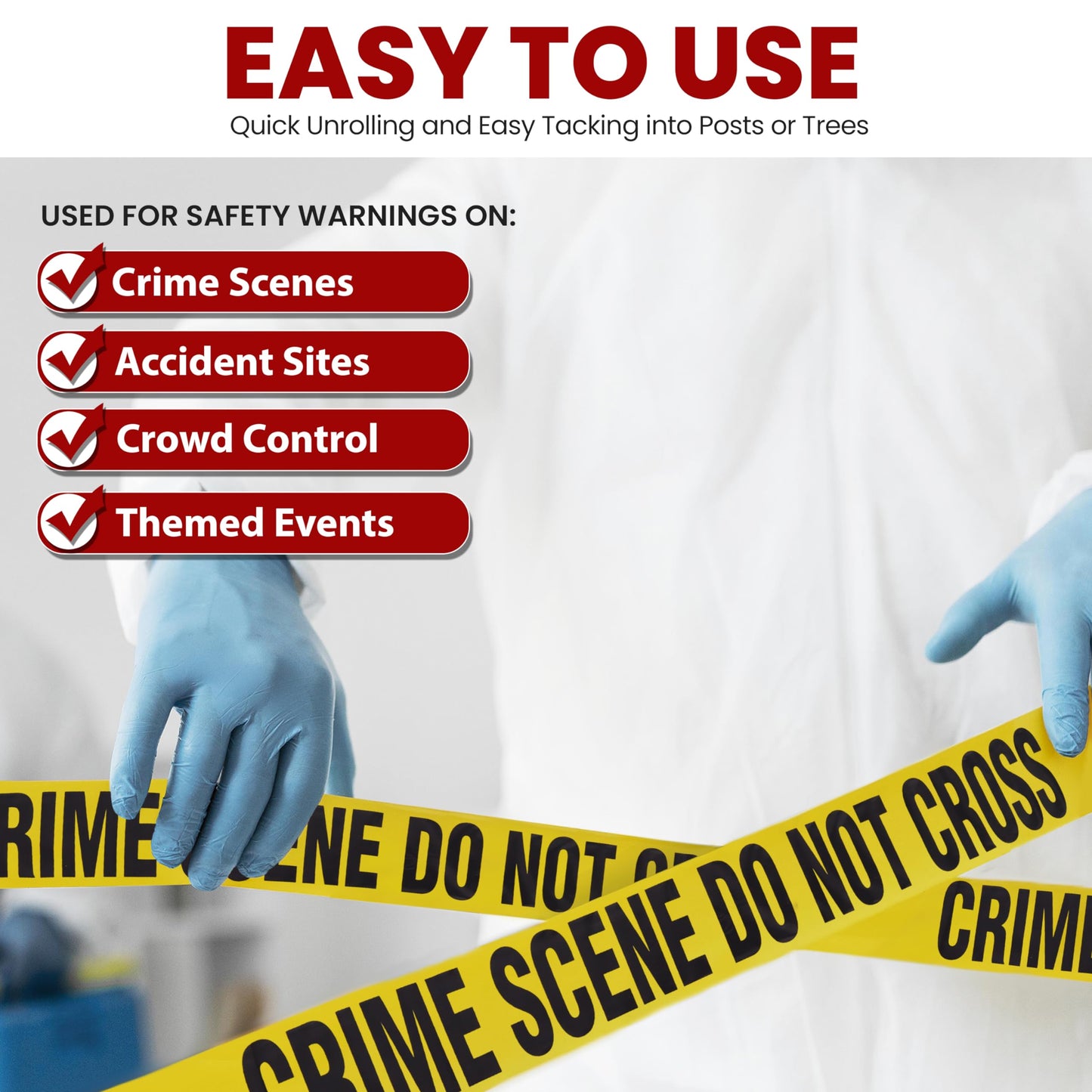 Pyle 6 Pieces Yellow Crime Scene Do Not Cross Tape Set - 656 Foot Long Tape Roll Suitable for a Wide Range of Applications, Including Roadworks, Events, and Hazardous Areas