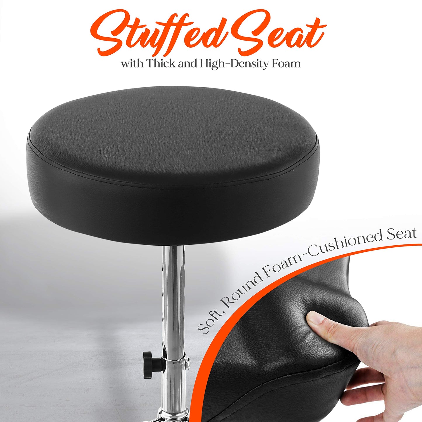 Pyle Adjustable Drum Throne Stool - Portable with Double-braced Tripod Legs, Foam-Cushioned Seat, Perfect for On Stage and in-Studio Use PSEATDRM28