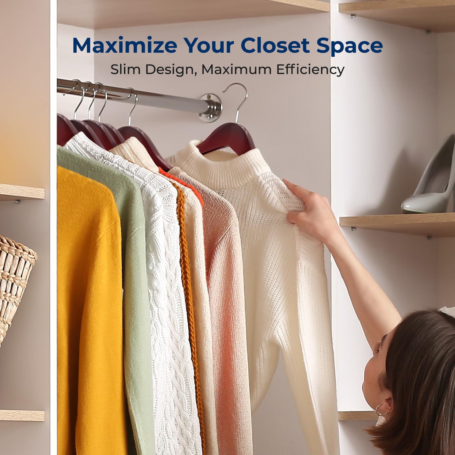 SereneLife 20-Pack Wooden Coat Hangers – Durable Suit Hangers with 360° Swivel Hook & Notches – Slim Design for Shirts, Jackets, Dresses, and More