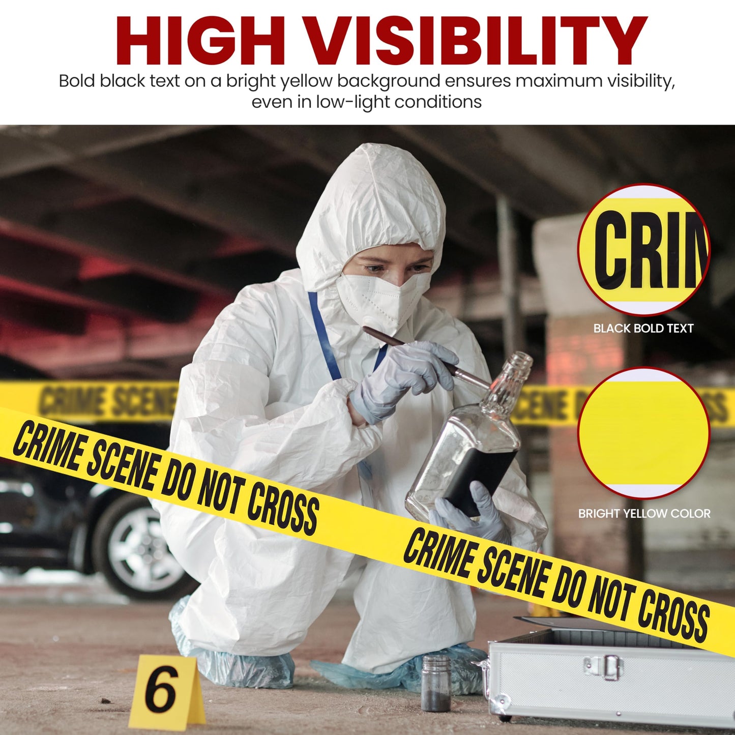 Pyle 8 Pieces Yellow Crime Scene Do Not Cross Tape Set - 656 Foot Long Tape Roll Suitable for a Wide Range of Applications, Including Roadworks, Events, and Hazardous Areas