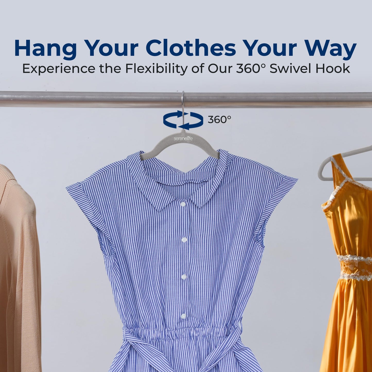 SereneLife 200-Pack Velvet Hangers – Space-Saving Non-Slip Gray Clothes Hangers with 360° Swivel Hooks, Heavy Duty Ultra-Thin Design for Coats, Shirts, Dresses & More – Durable & Lightweight