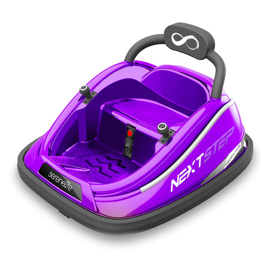 SereneLife 12V Electric Bumper Car for Kids – Remote Control Option, 360° Spin, LED Lights, Safety Belt, Kids Toddler Baby Bumper Car 3-8 Years (Purple)