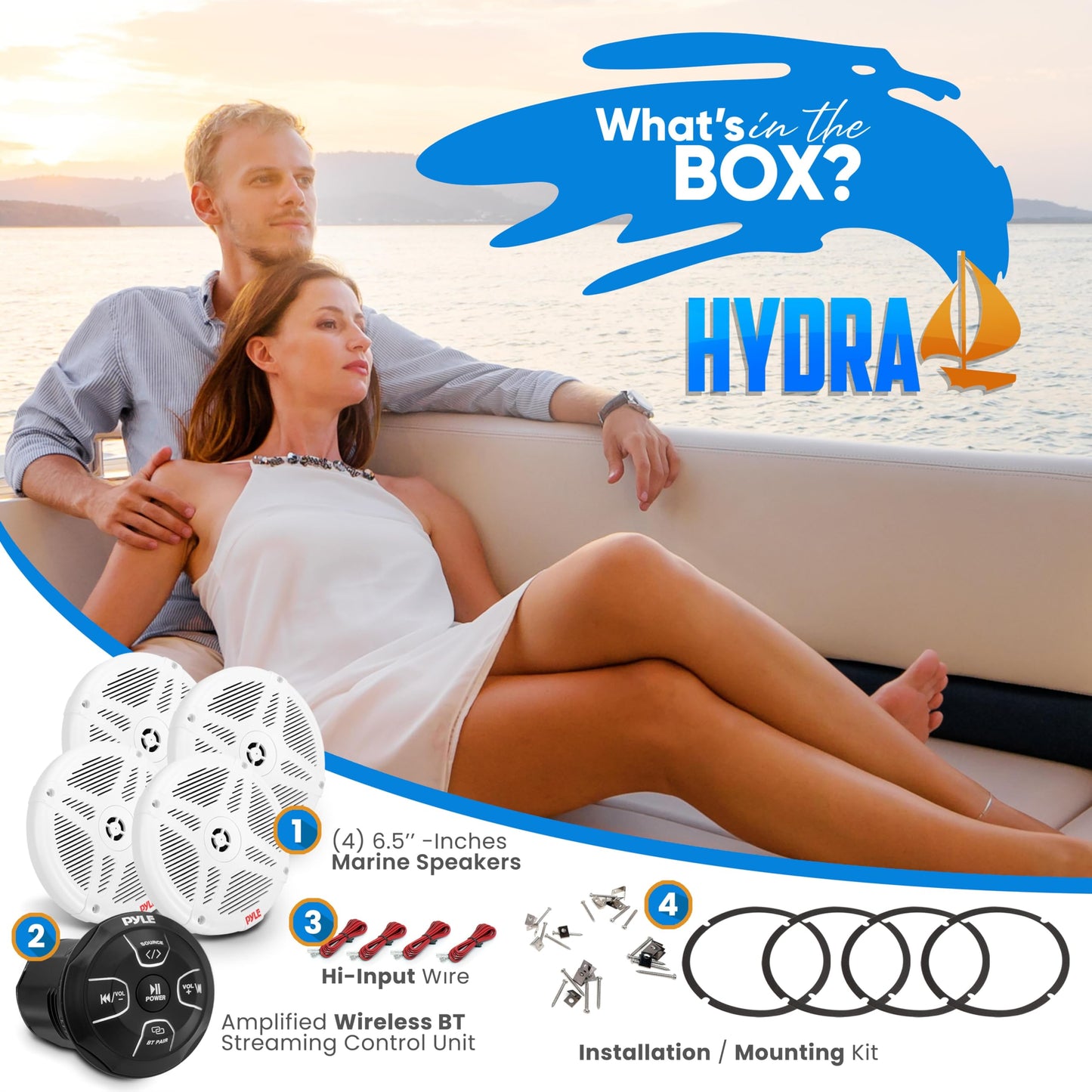 Pyle 6.5'' Water-Resistant Rated Off-Road Speakers - Marine Speakers w/ Wireless BT Remote Control Receiver, Compact Dual Vehicle Speaker System for ATV, UTV, 4x4, Jeep, Powersports Vehicles