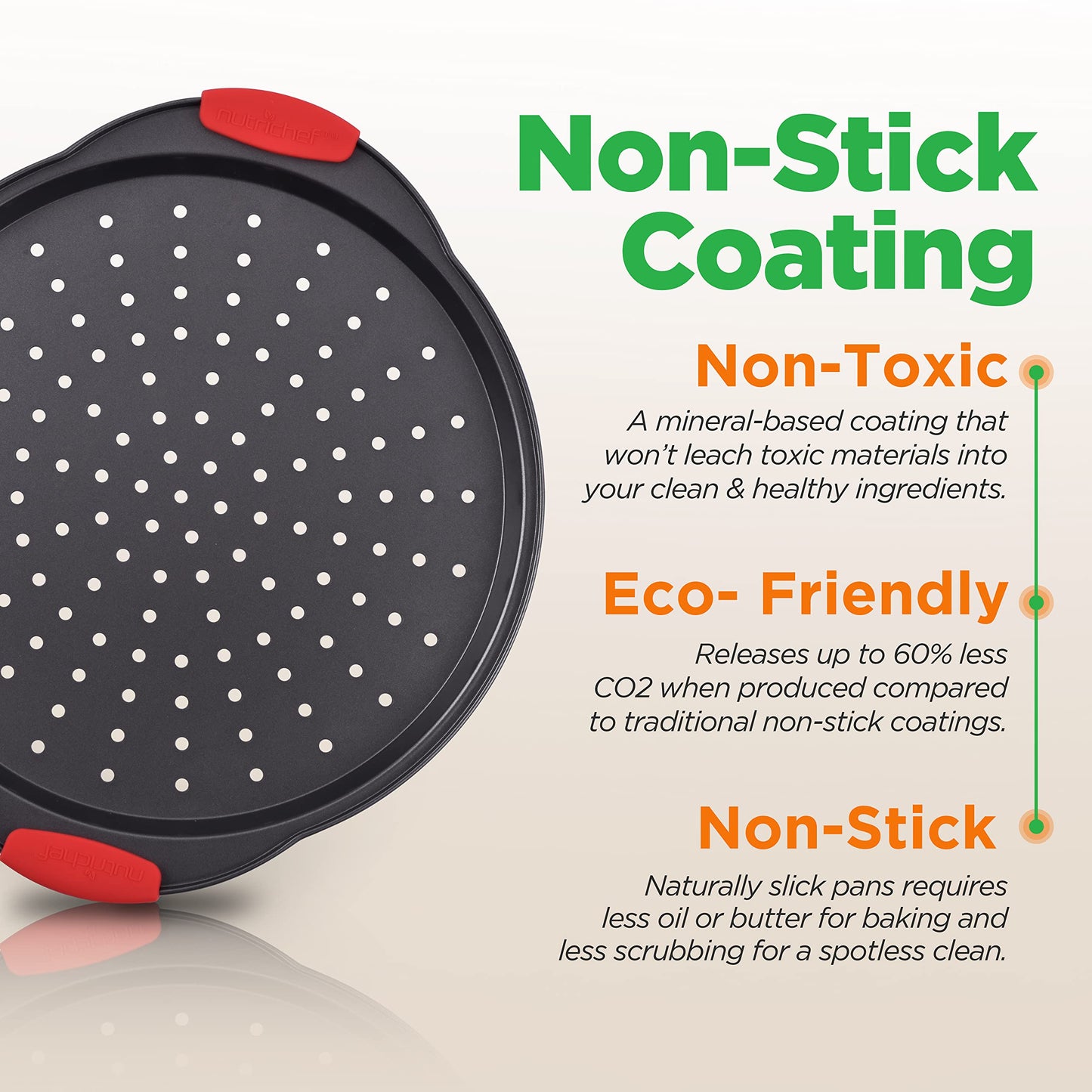 NutriChef 13-Inch Nonstick Pizza Tray - Round Carbon Steel Non-Stick Pizza Baking Pan with Perforated Holes, Premium Bakeware Pizza Screen with Silicone Grip Handles, Dishwasher Safe - NCBPIZ1