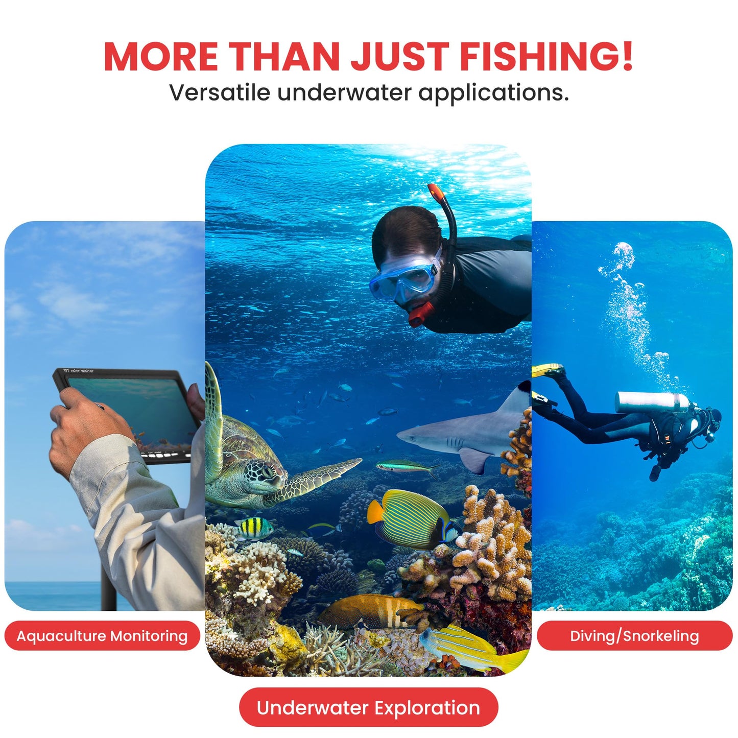 Pyle, Underwater Fishing Camera, LCD Monitor, Night Vision, 7-inch TFT, IP68 Water Resistant, Infrared LED, Removable Sun-Visor, 12V Li-ion Battery, 4500 mAh, Waterproof Suitcase, 50m Cable