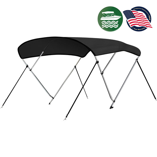 SereneLife 4 Bow Bimini Top Boat Cover – 96" L x 79-84" W x 54" H, Waterproof & UV-Resistant, Easy Install with Front Straps, Rear Support Arms & Free Storage Boot (Gray)