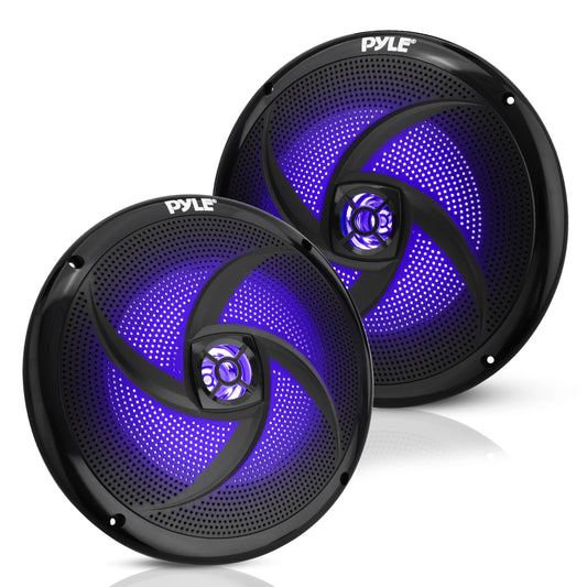 PyleUsa Dual 8'' Marine Speakers - 2 Way Full Range Stereo Sound, 160 Watt, Black - LED Light: Blue Illumination, Water-Resistant Design