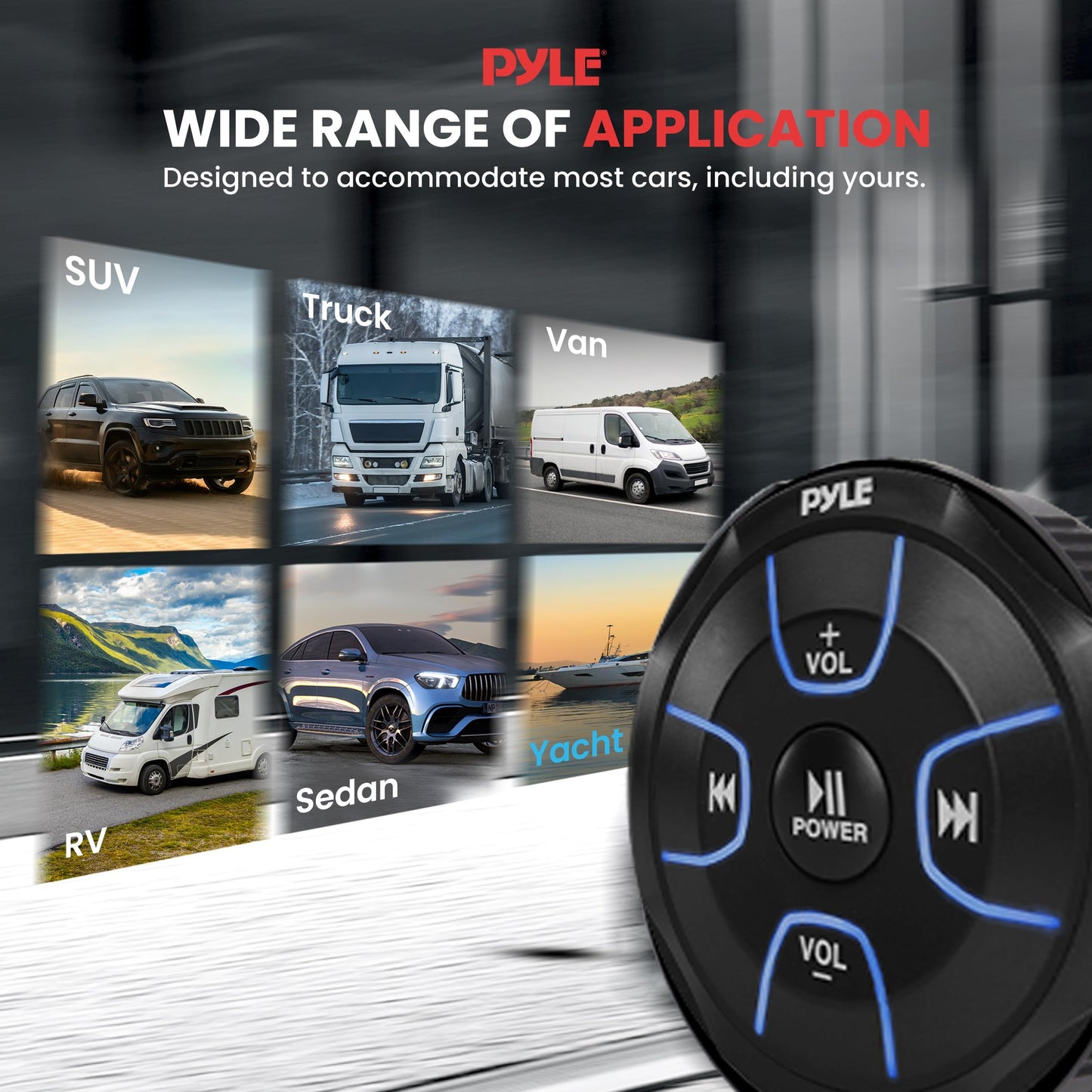 Pyle Amplified Wireless Bluetooth Audio Controller - 300 Watt Bluetooth Media Button, Waterproof Marine Receiver Remote Control W/Aux, Mount for Car Truck Boat Marine Powersport Vehicles - PLMRBT18