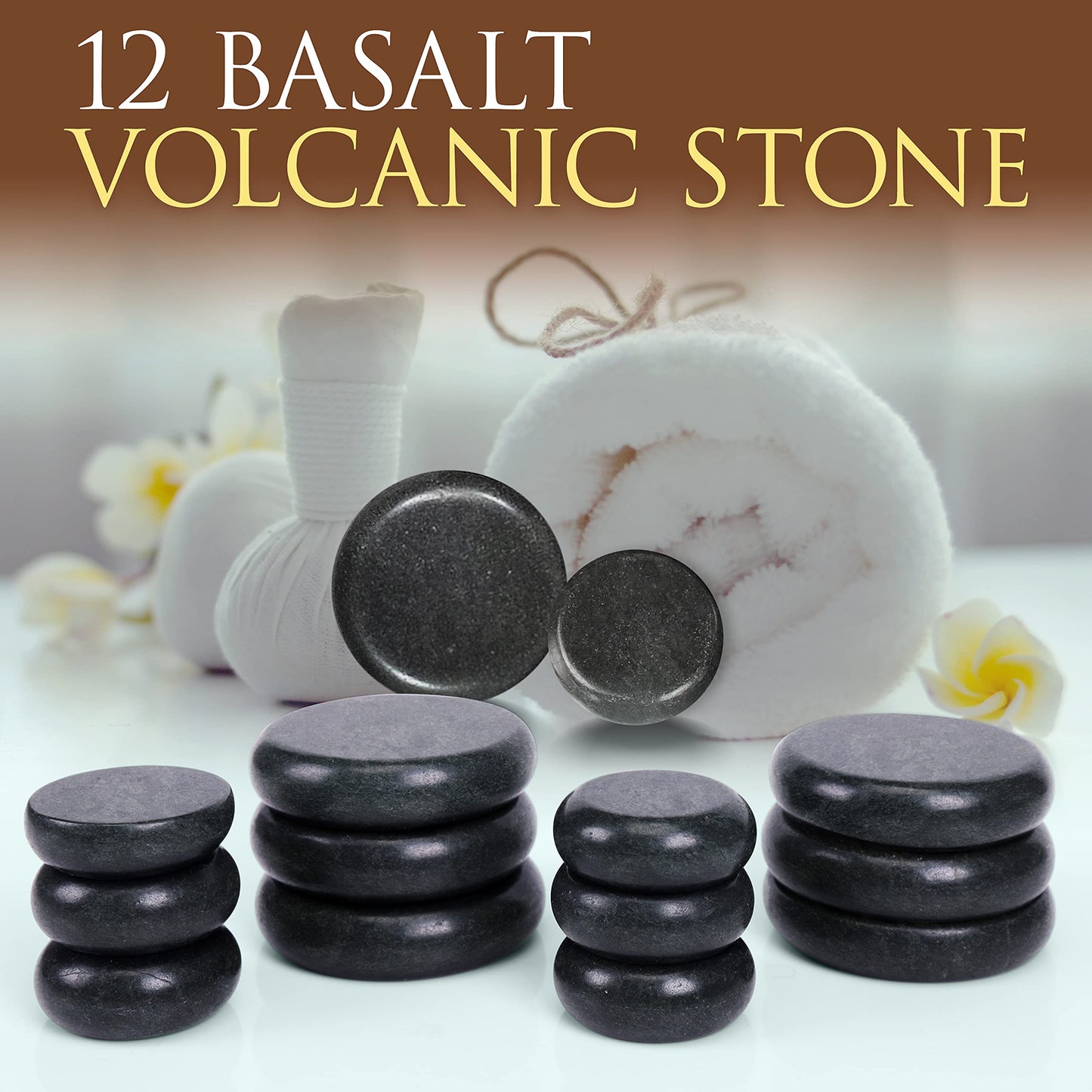 Portable Massage Stone Warmer Set Electric Spa Hot Stones Massager and Heater Kit with 6 Large and 6 Small Round Shaped Basalt Warm Massaging Therapy Rocks Equipment, Digital Controller Heating Bag