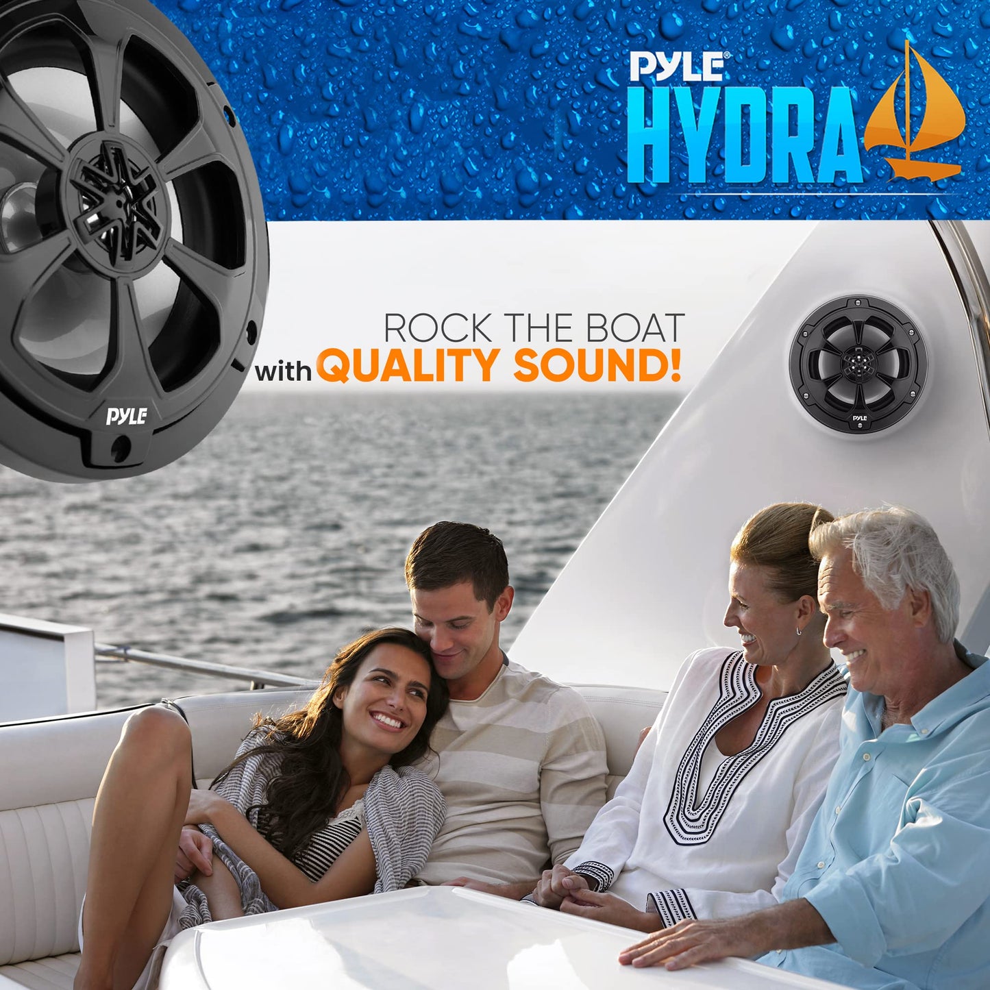 Pyle Two Way Marine Speaker System, One Pair 6.5'' Black Two-Way Marine Component Speaker, 240 Watts Max Power with 4 Ohm Impedance, Waterproof, Butyl Surround Sound and Surface Mount Capability