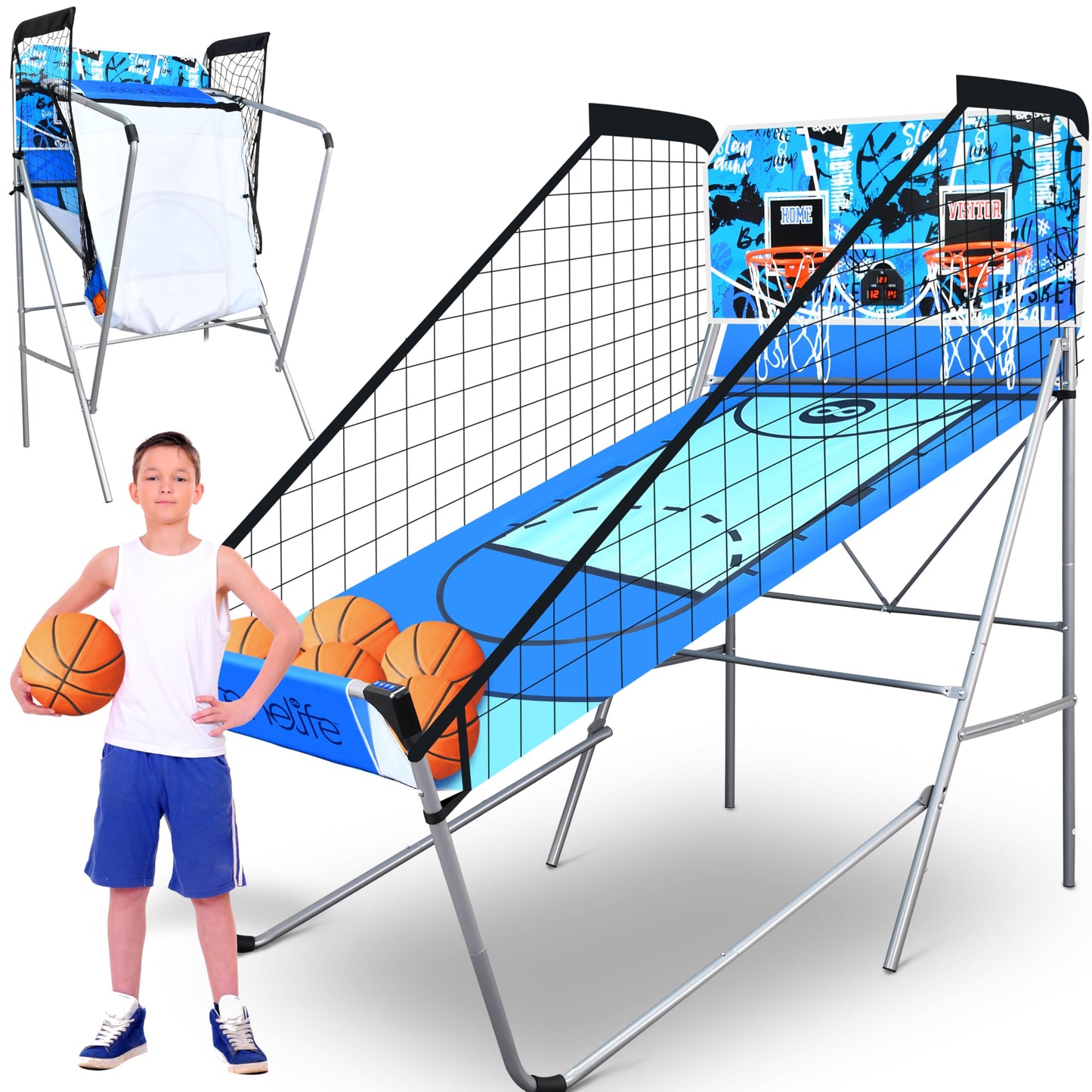 SereneLife Arcade Basketball Game Indoor Shootout, Heavy Duty Foldable Dual Hoop with Electronic Shot Scoreboard, Play Timer, Pre-Assembled Frame