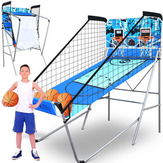 SereneLife Arcade Basketball Game Indoor Shootout, Heavy Duty Foldable Dual Hoop with Electronic Shot Scoreboard, Play Timer, Pre-Assembled Frame