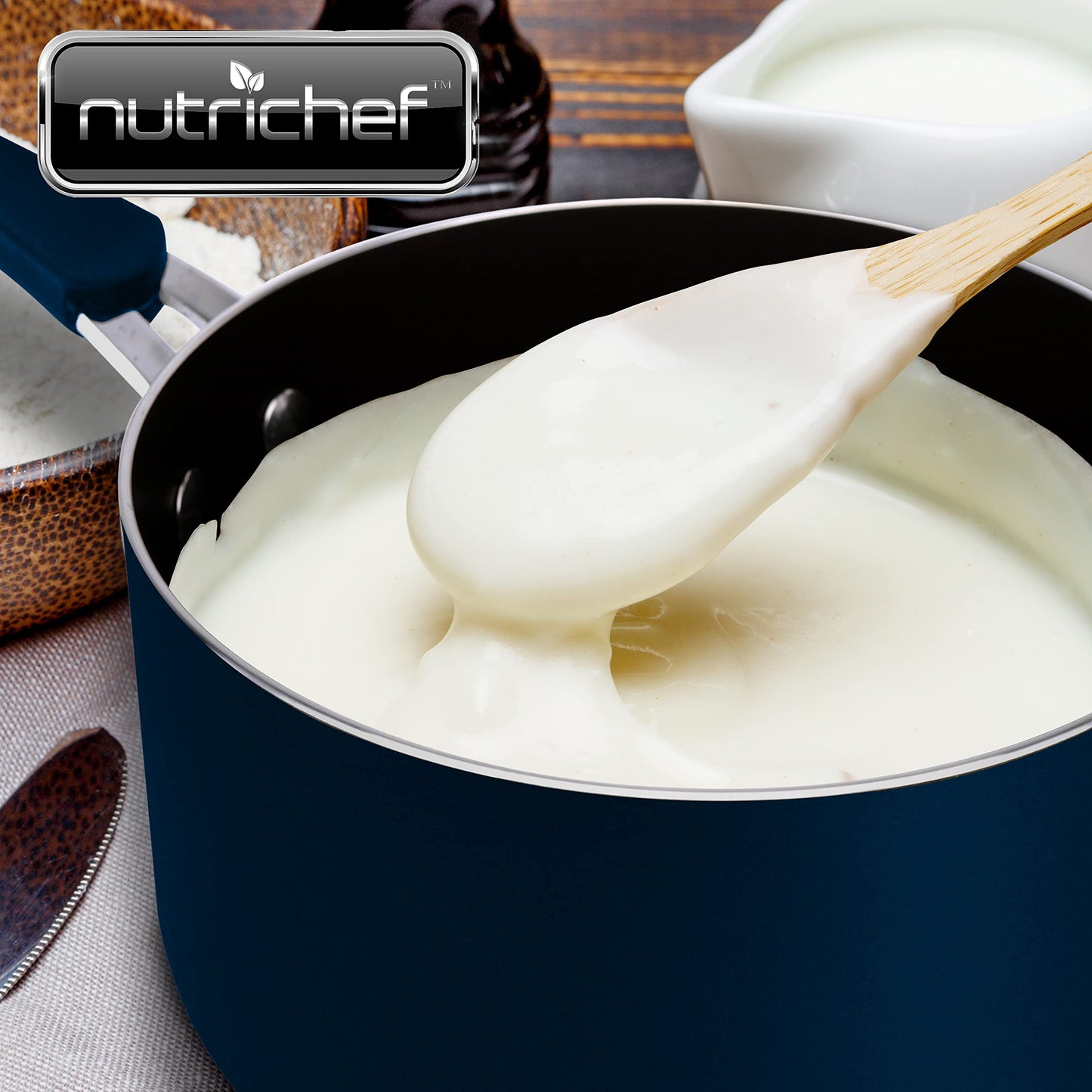 NutriChef Sauce Pot with Lid - Non-Stick High-Qualified Kitchen Cookware with See-Through Tempered Glass Lids, 2.5 Quart (Works with Models: NCCW14SBLU & NCCW20SBLU)