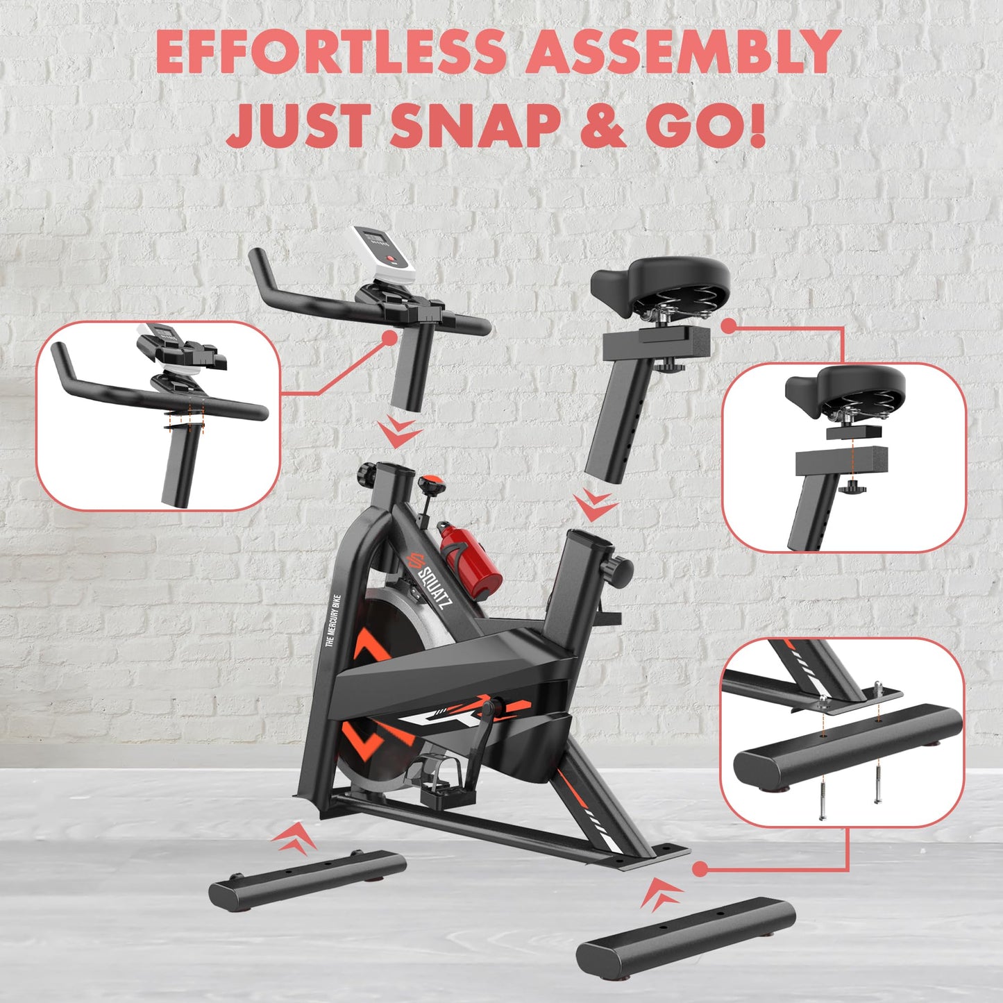 SQUATZ Stationary Cycling Bike Exerciser - Indoor Exercise Bicycle With Training Console, 4-Way Adjustable Seat and Handlebar, 8 Resistance Levels, Workout Equipment for Home Gym